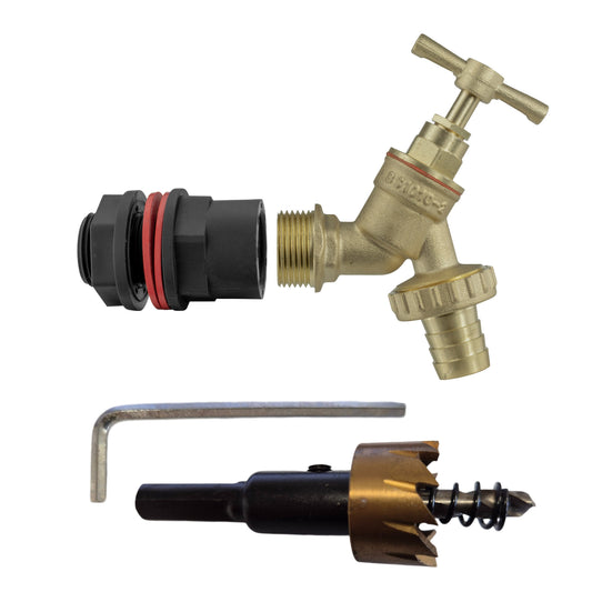 AP Supplies Water Butts Kit 1/2" with Brass Tap and Drill Bit