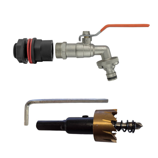 AP Supplies Water Butt Kit 1/2" with Quick Connect Lever Tap and Drill Bit