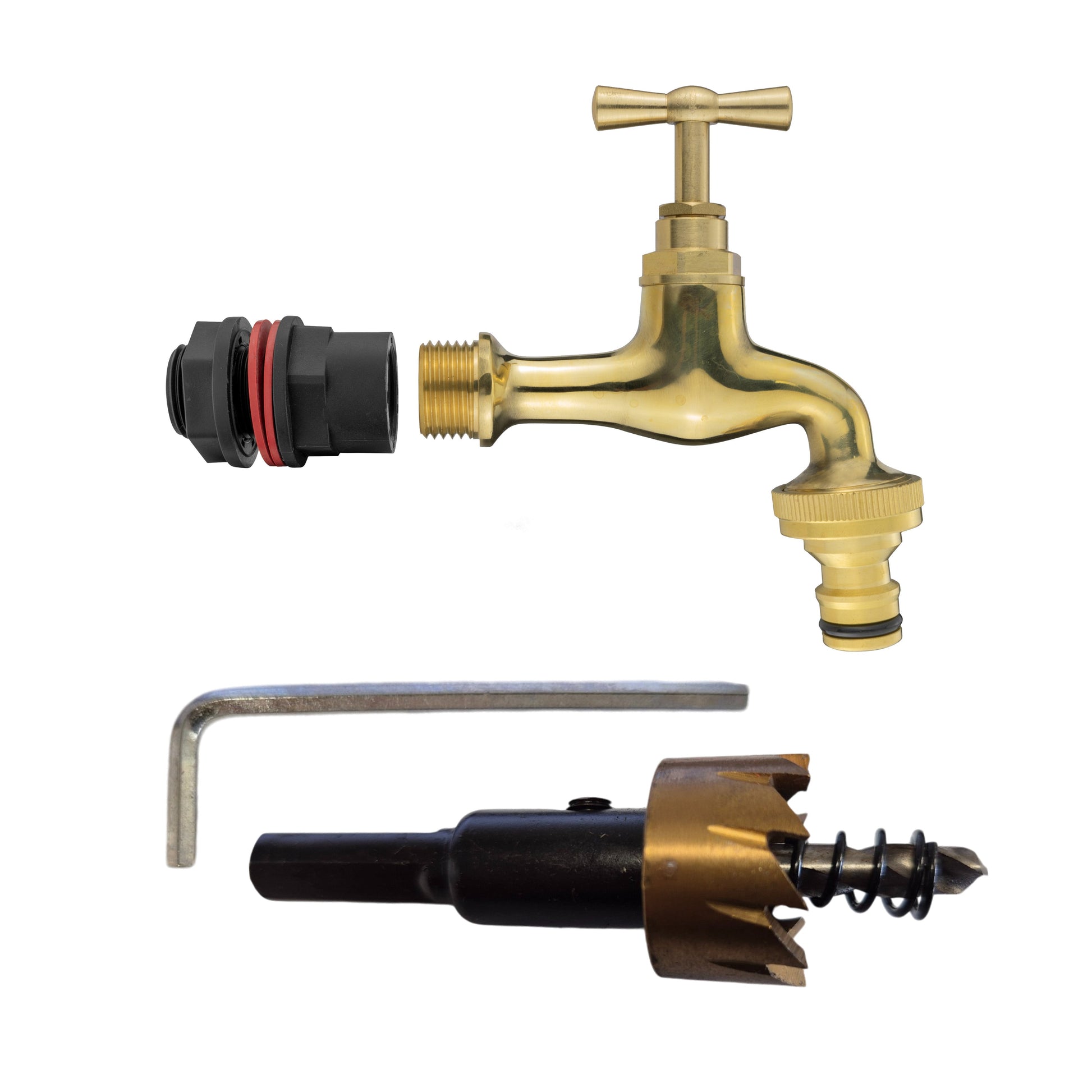 AP Supplies Water Butts Kit 1/2" With Polish Brass Tap & Snap On Connector and Drill Bit