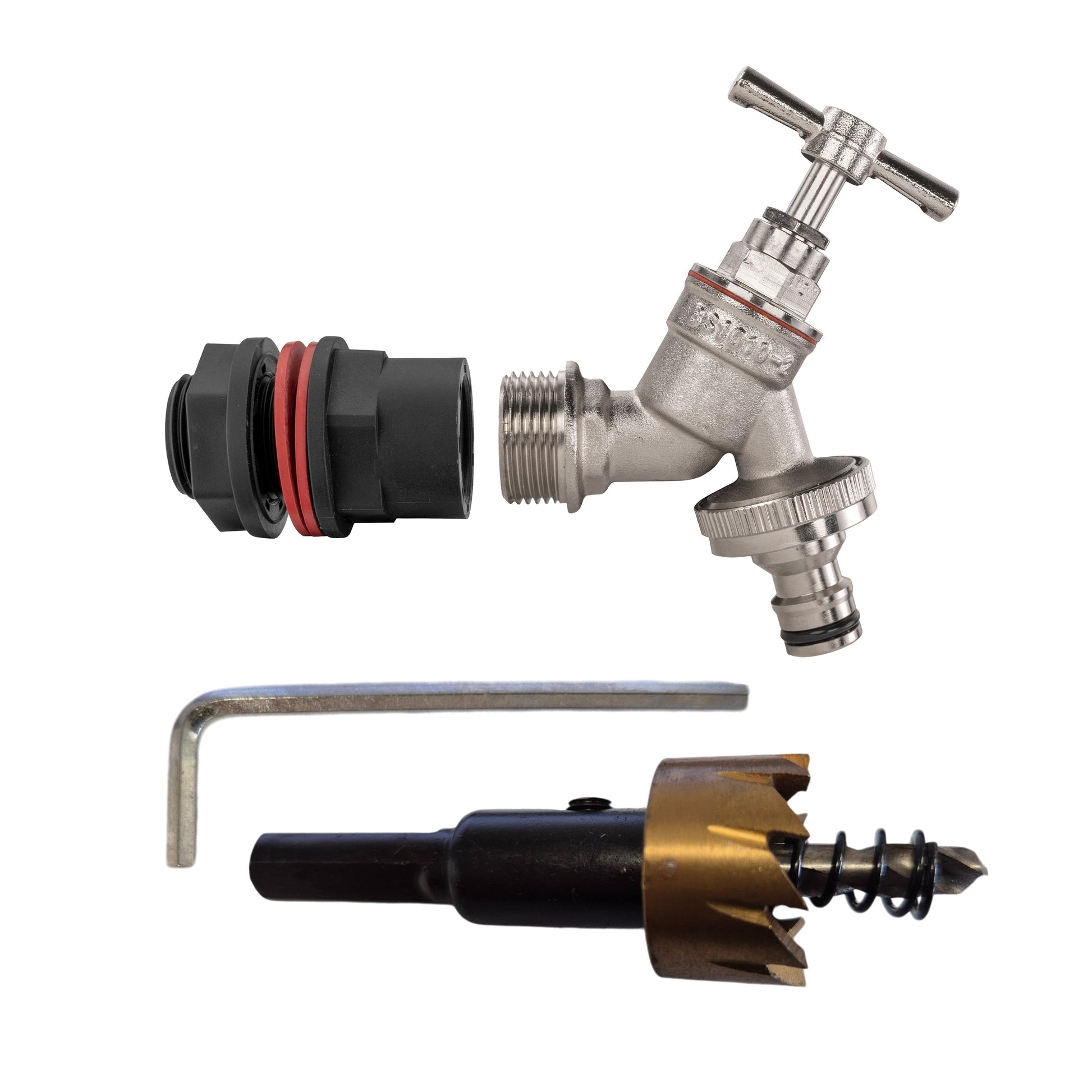 AP Supplies Water Butt Kit 1/2" with Nickel Plated Quick Connect Tap and Drill Bit