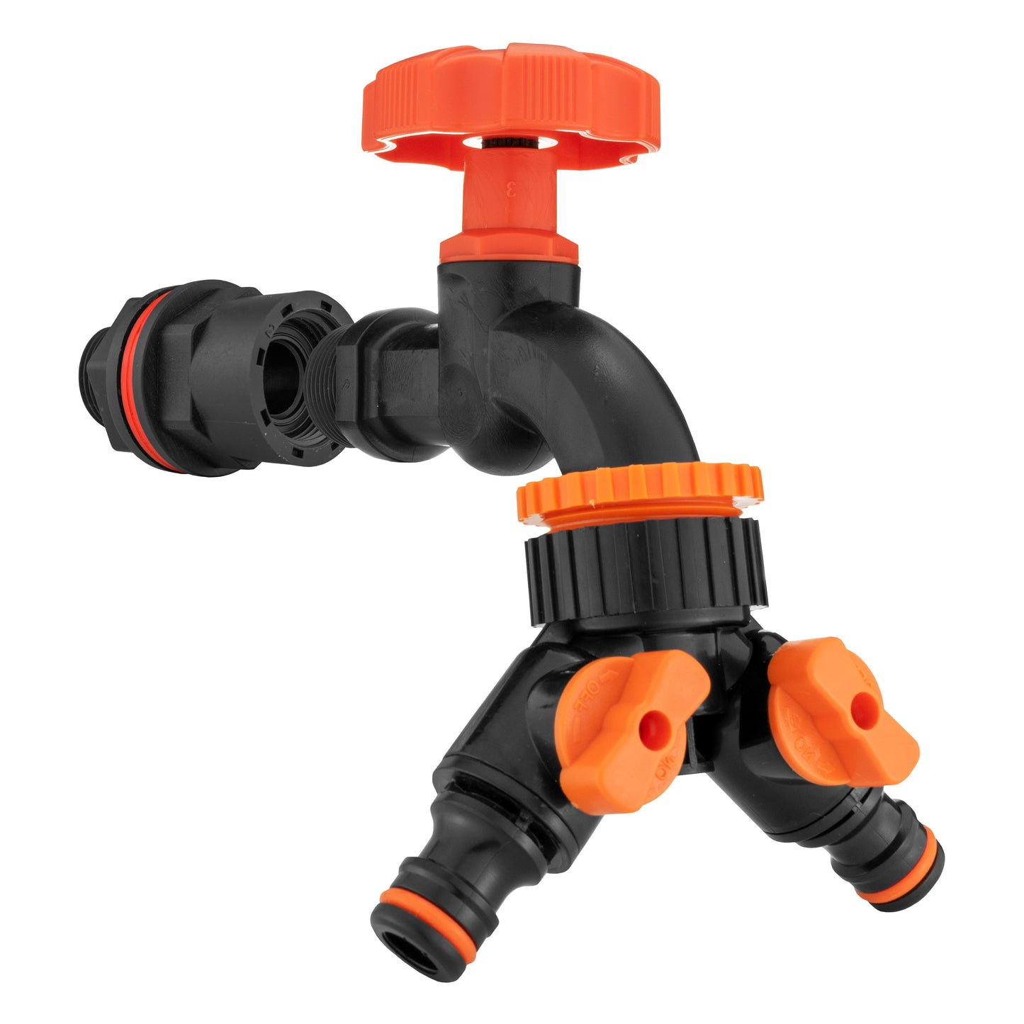 Water Butt Kit 1/2in with Black Dial Tap + Two-Way Splitter for Garden Hose Pipe