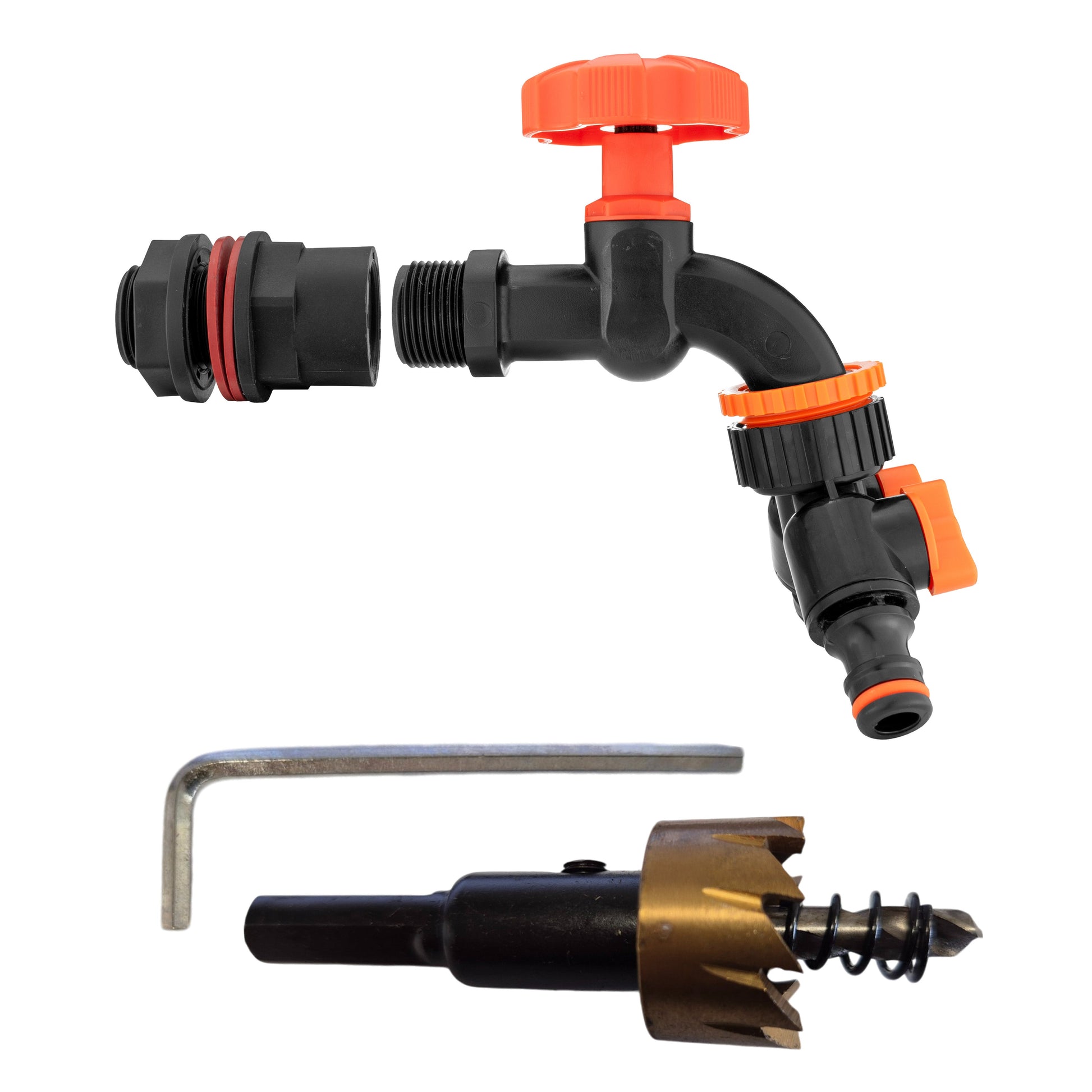 AP Supplies Water Butt Kit 1/2" with Black Dial Tap + Two-Way Splitter and Drill Bit