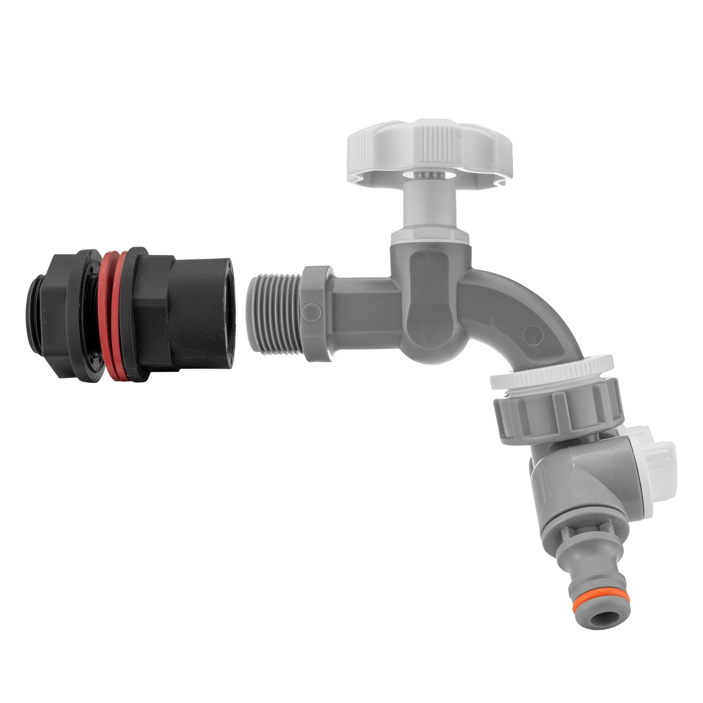 Water Butt Kit 1/2in with Grey Dial Tap + Two-Way Splitter for Hose Pipe Fitting