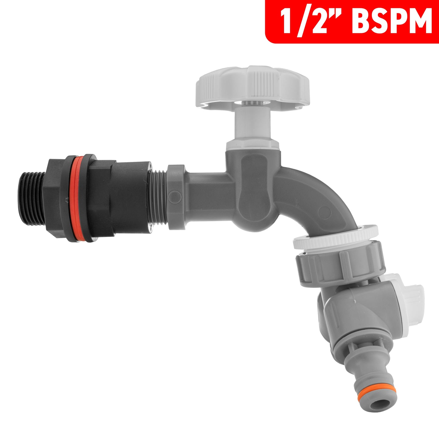 Water Butt Kit 1/2in with Grey Dial Tap + Two-Way Splitter for Hose Pipe Fitting