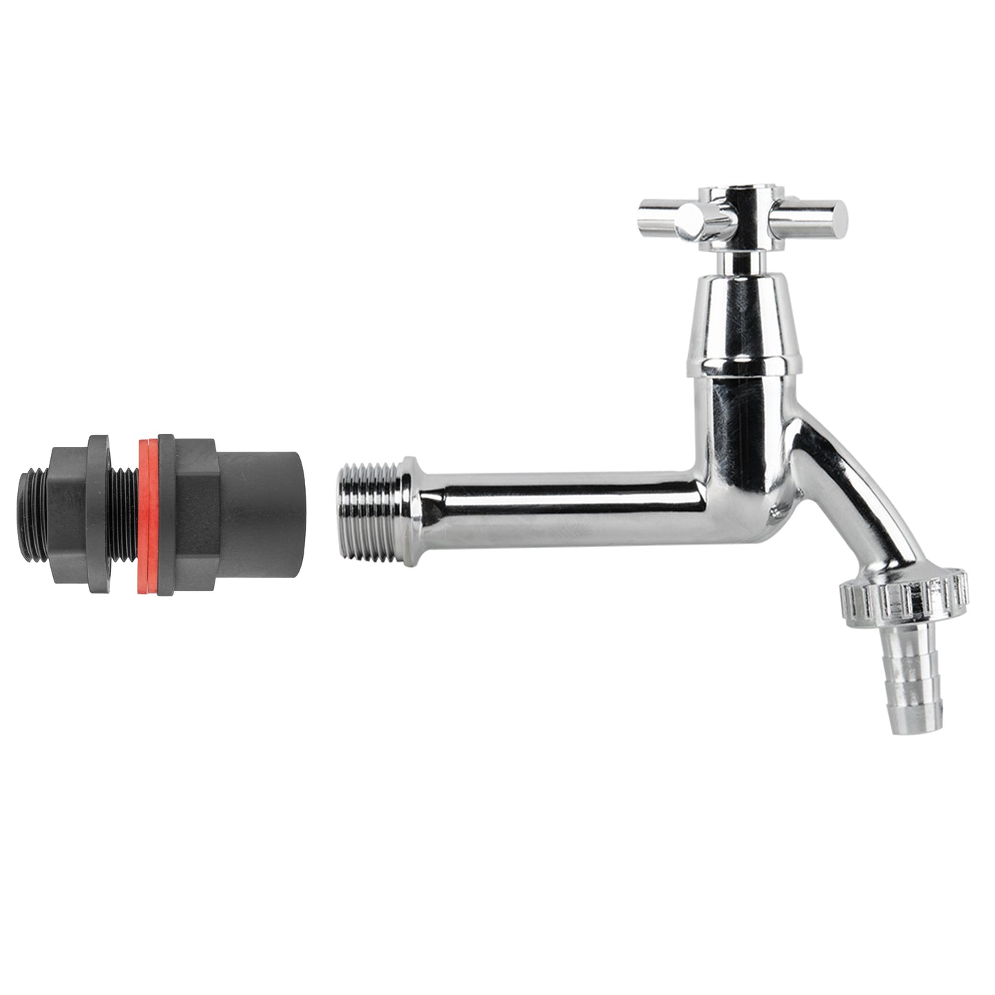 AP Supplies Water Butt Kit 1/2" with Extended Brass Chrome Tap ½” Barb and Drill Bit
