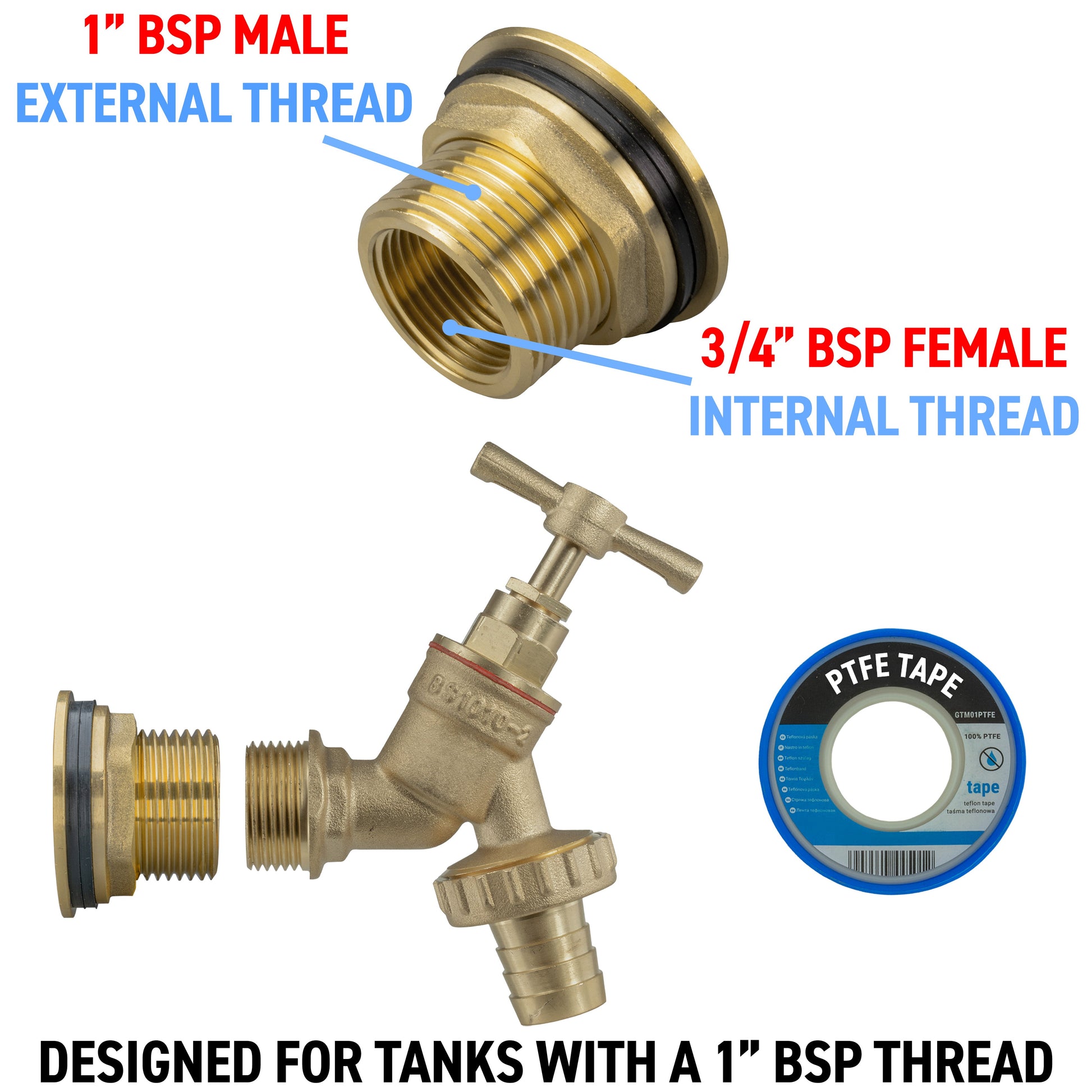 AP Supplies Water Butt Brass Kit 1" with Brass Barbed Tap and Drill Bit