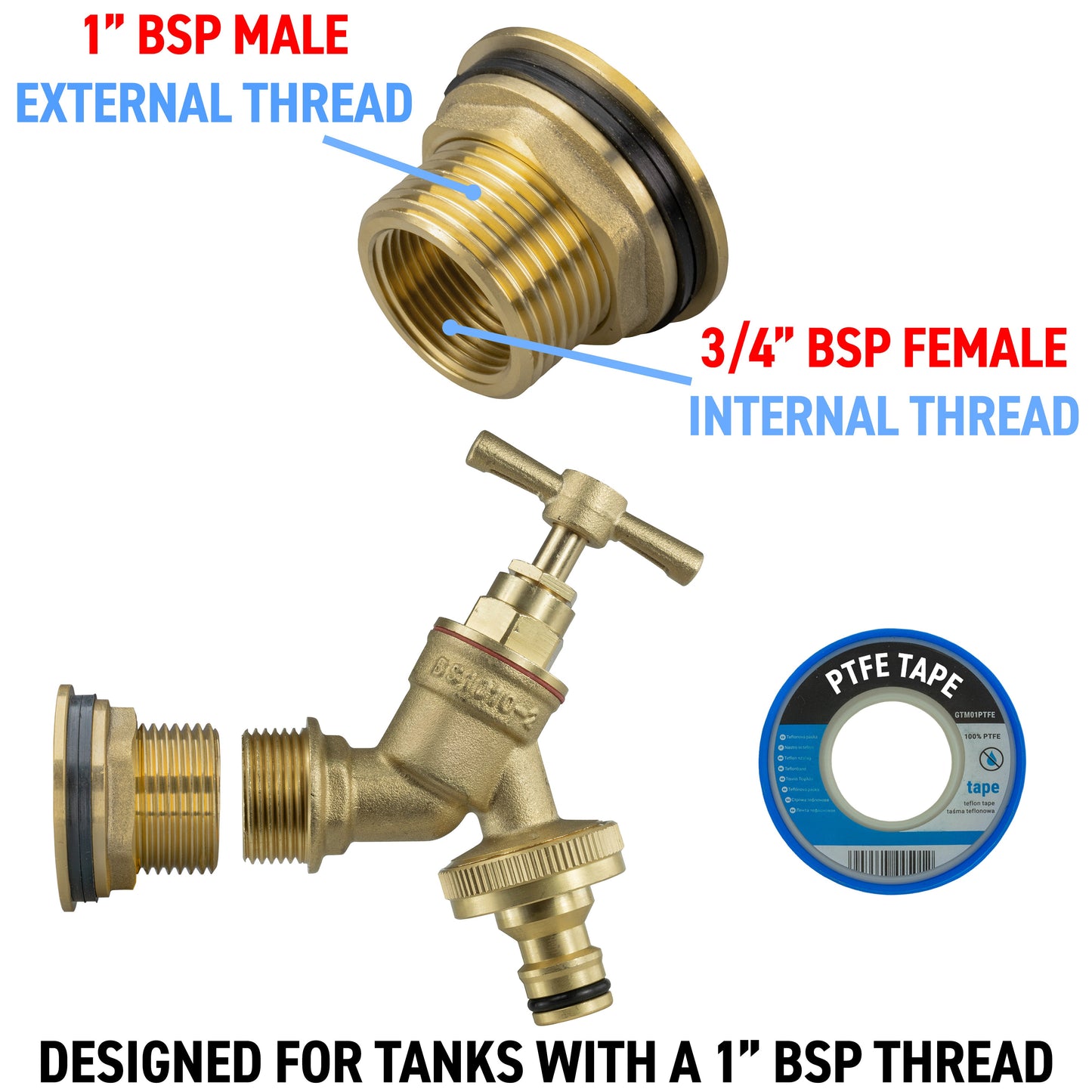 AP Supplies Water Butt Brass Kit 1" with Brass Quick Connect Tap and Drill Bit