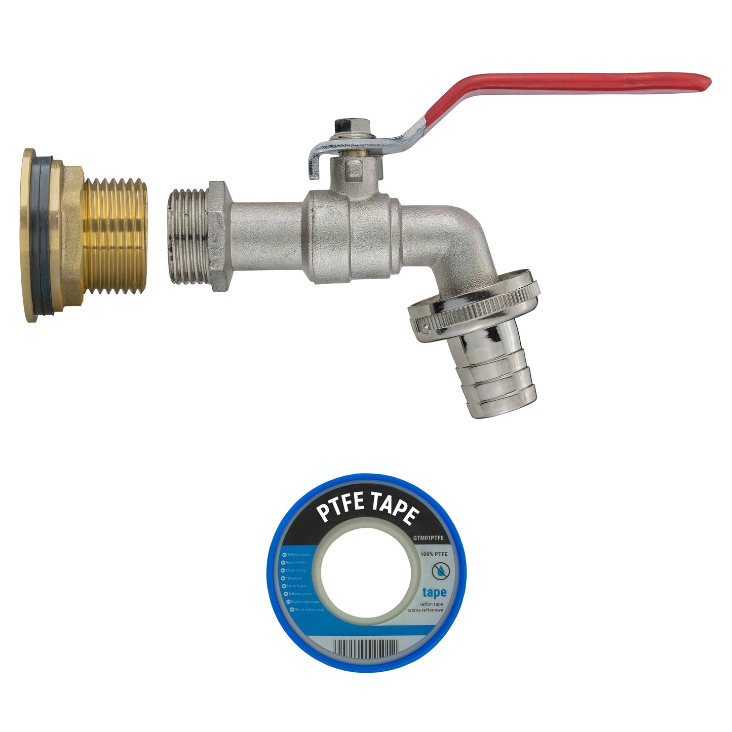 Water Butt Brass Kit 1in with Barbed Lever Tap Hose Pipe Fitting Water Connector