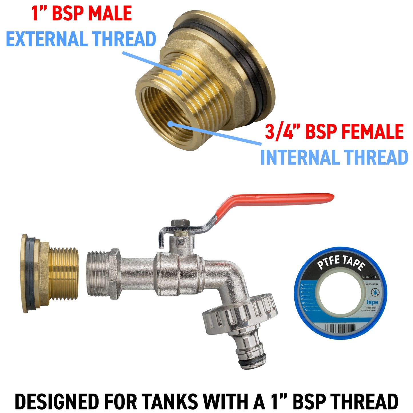 AP Supplies Water Butt Brass Kit 1" with Quick Connect Lever Tap and Drill Bit