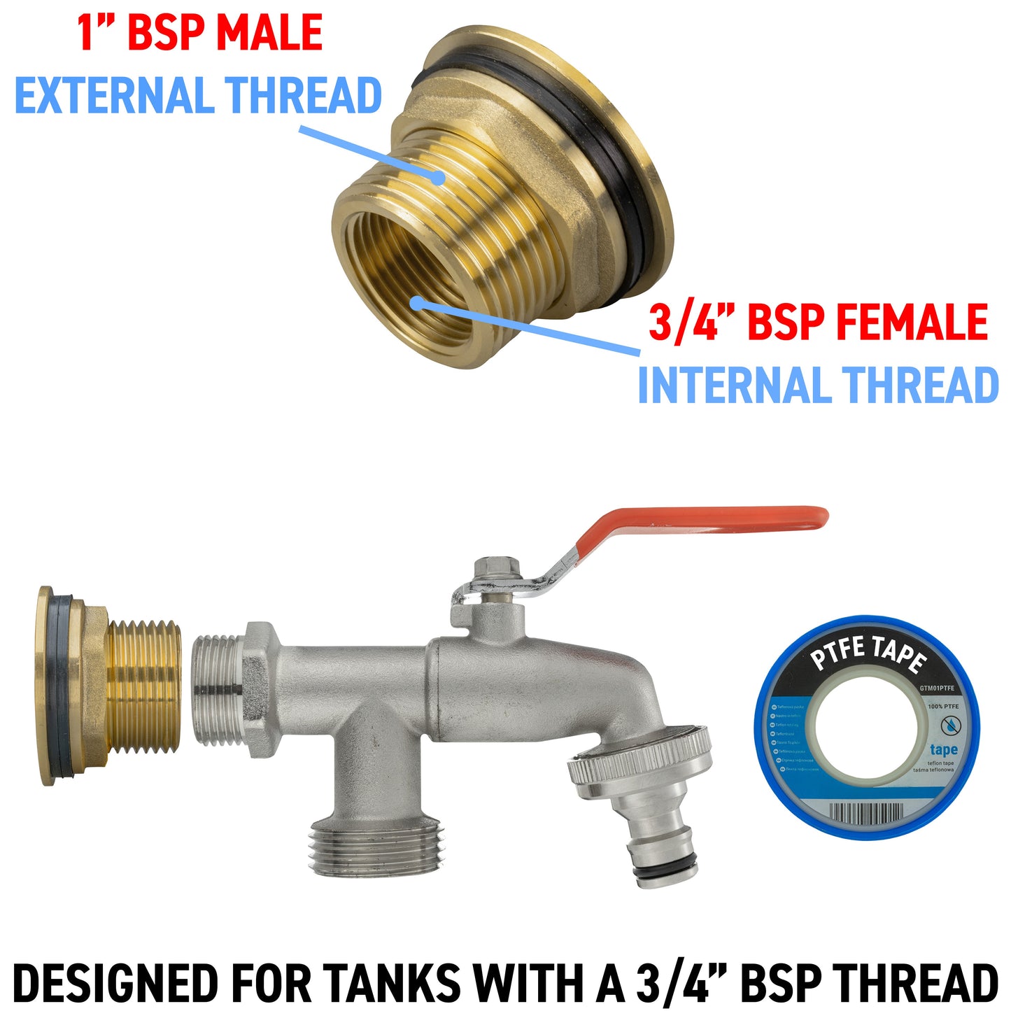 Water Butt Brass Kit 1in with Double Tap Outdoor Watering Kit Hose Connector Set