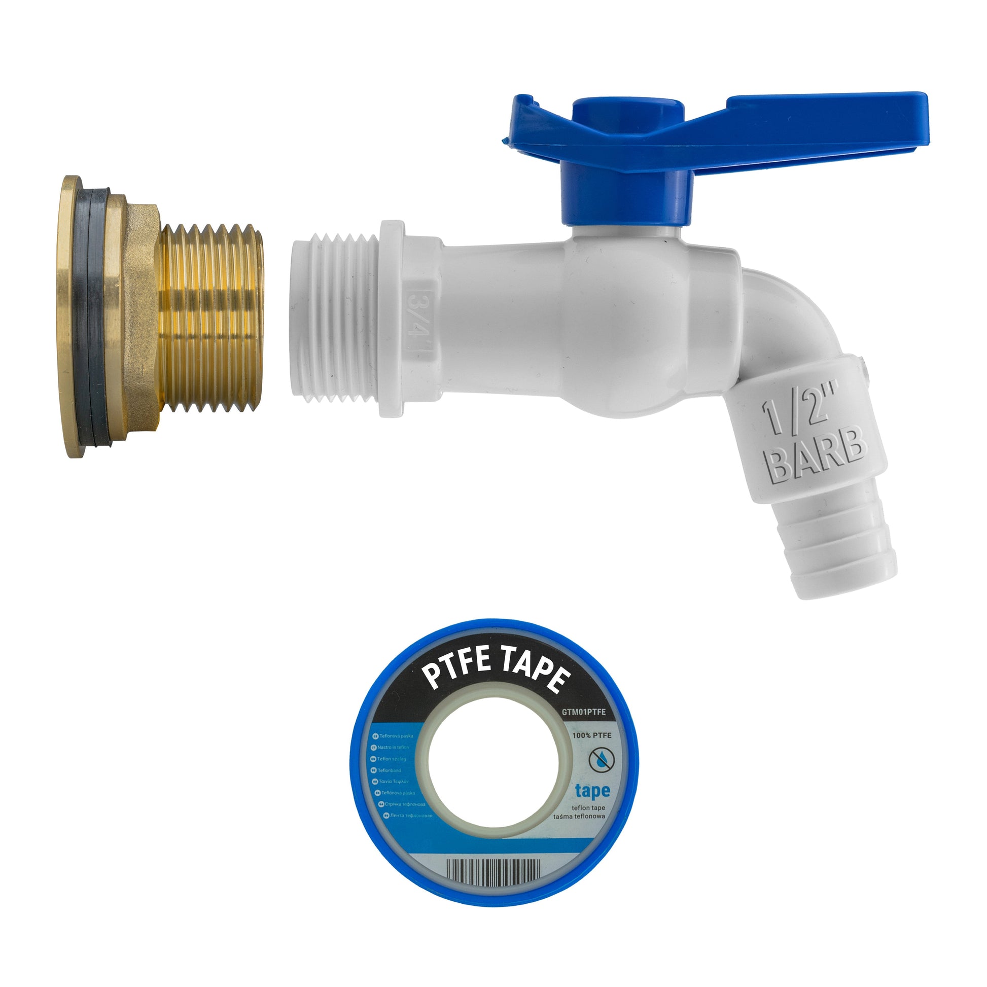 AP Supplies Water Butt Brass Kit 1" with White PVC Tap and Drill Bit