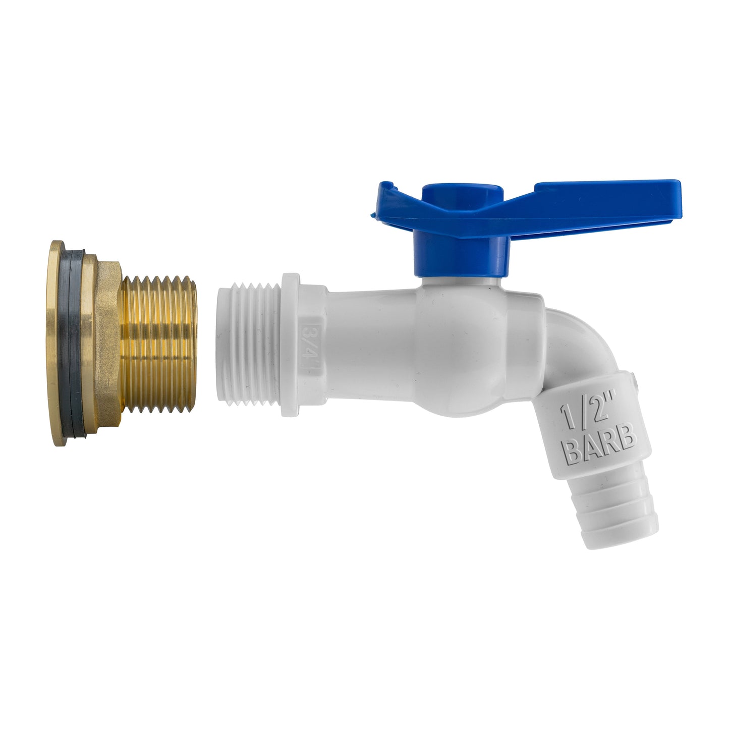 Water Butt Brass Kit 1in with White PVC Tap Hose Connector Set Hose Pipe Fitting