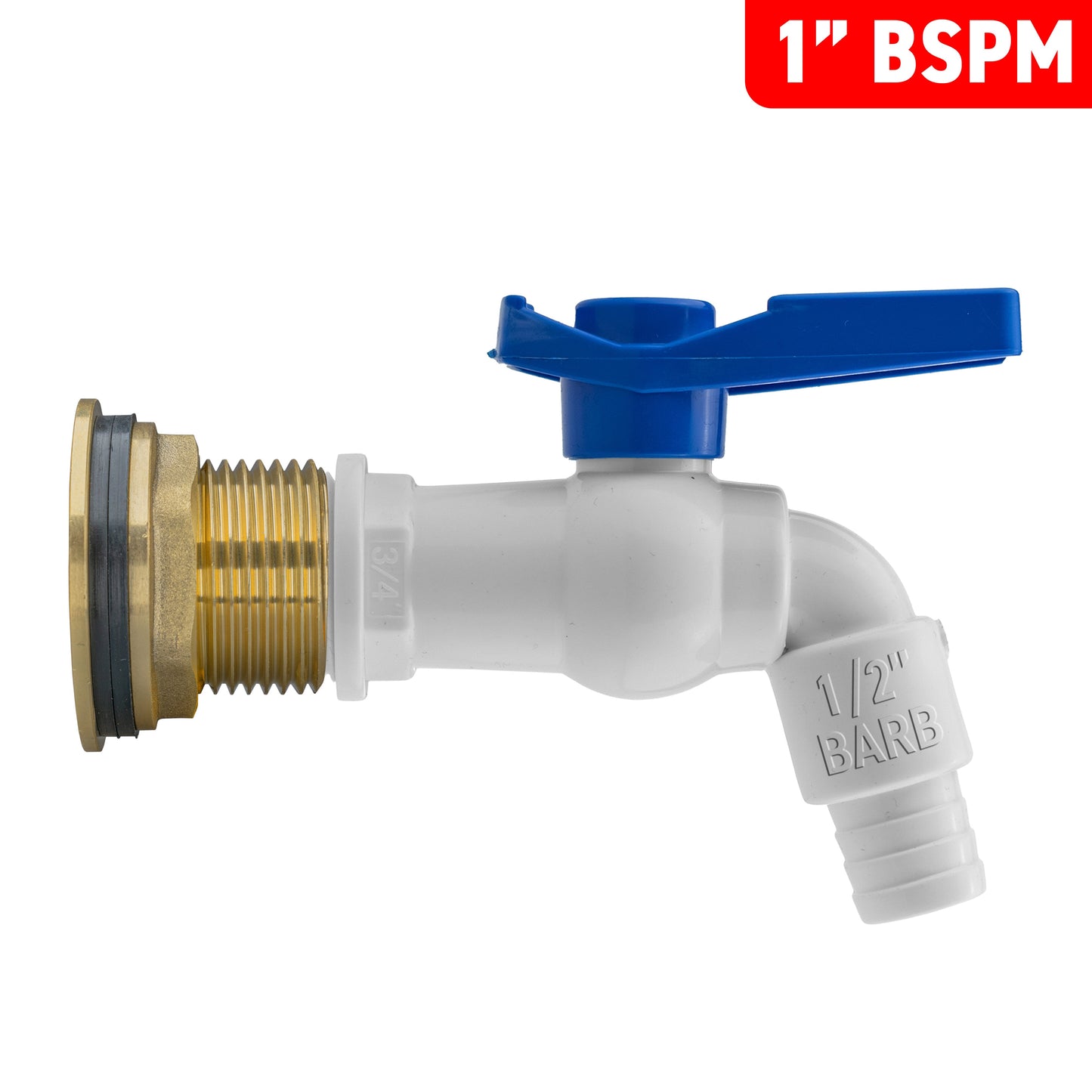 Water Butt Brass Kit 1in with White PVC Tap Hose Connector Set Hose Pipe Fitting