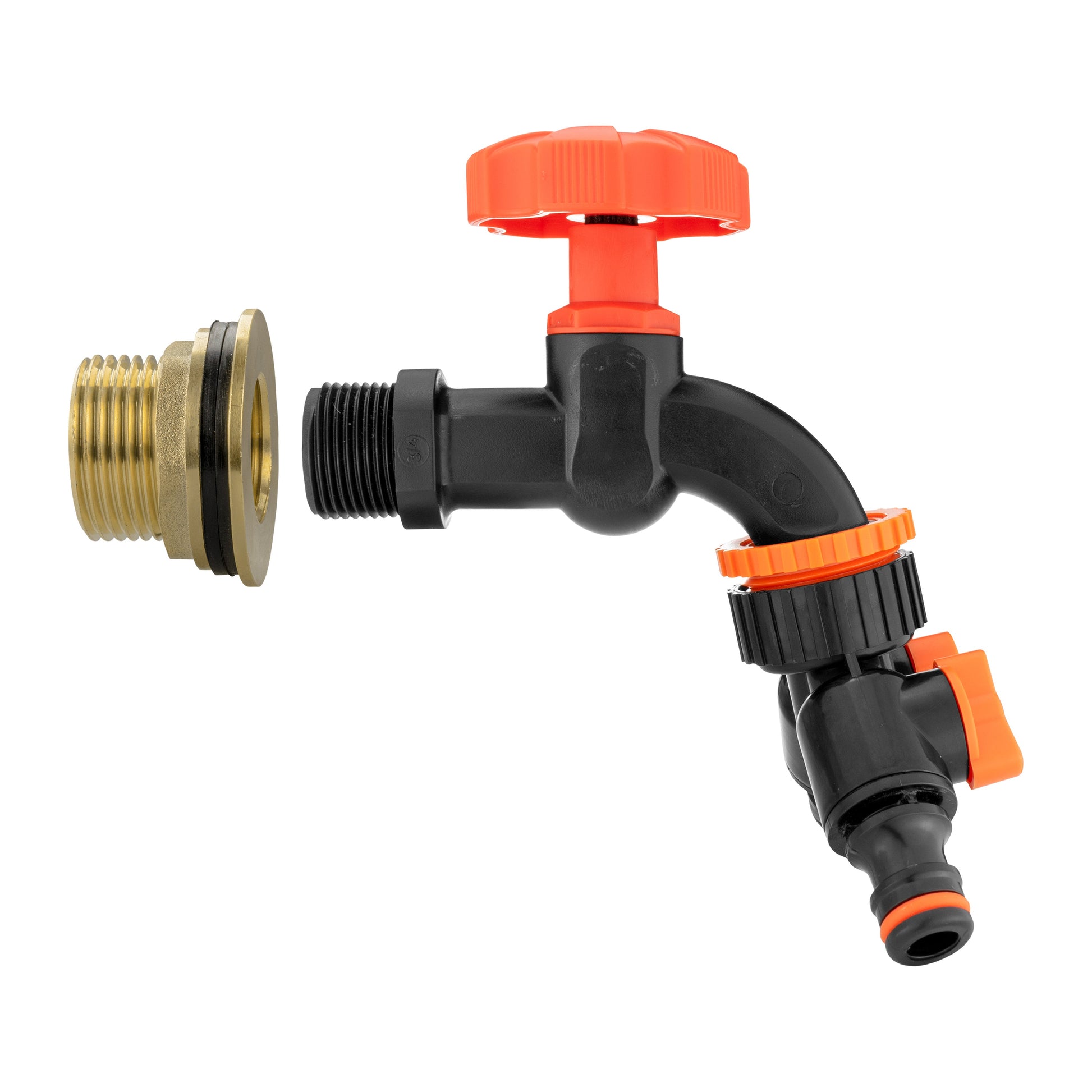 AP Supplies Water Butt Brass Kit 1" with Black Dial Tap + Two-Way Splitter and Drill Bit
