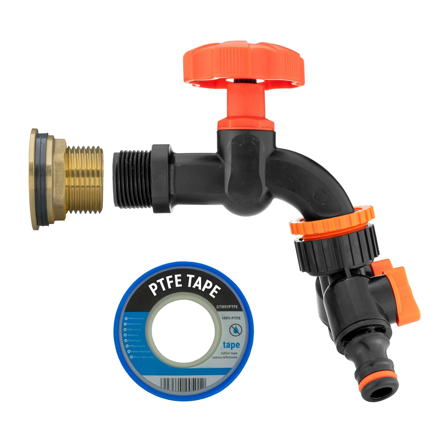 Water Butt Brass Kit 1in with Black Dial Tap + Two-Way Splitter Garden Hose Pipe