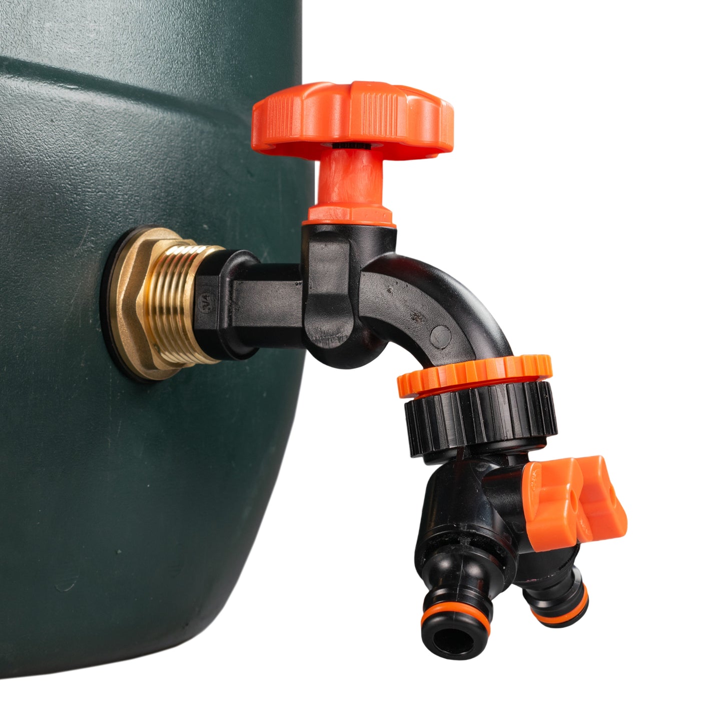 AP Supplies Water Butt Brass Kit 1" with Black Dial Tap + Two-Way Splitter and Drill Bit