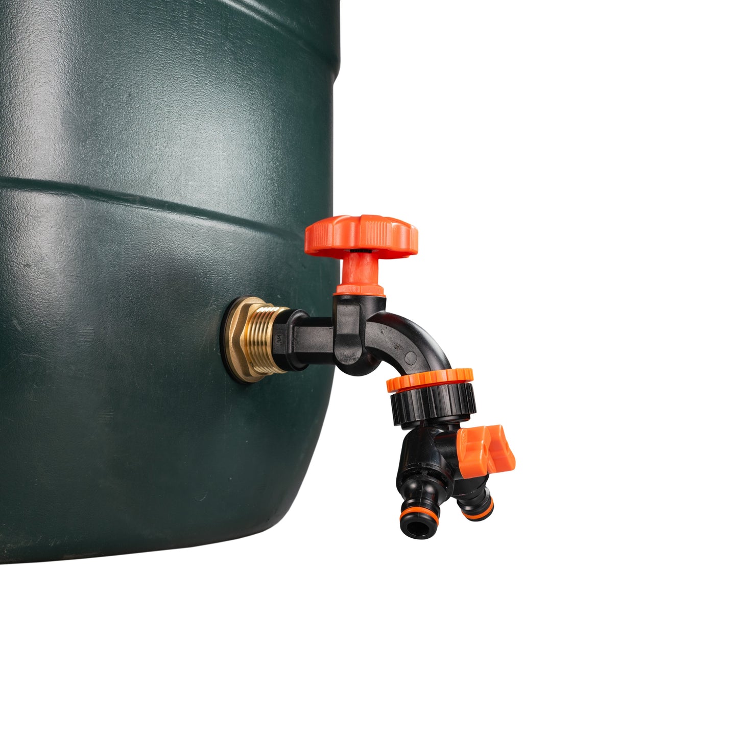 Water Butt Brass Kit 1in with Black Dial Tap + Two-Way Splitter Garden Hose Pipe