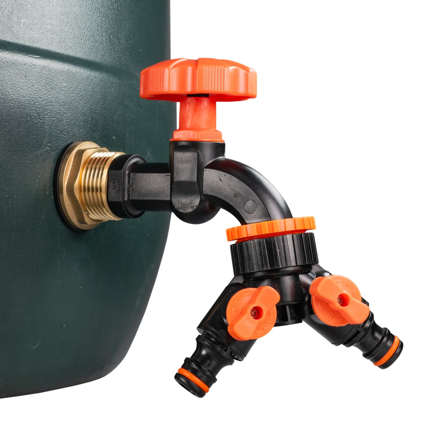 AP Supplies Water Butt Brass Kit 1" with Black Dial Tap + Two-Way Splitter and Drill Bit