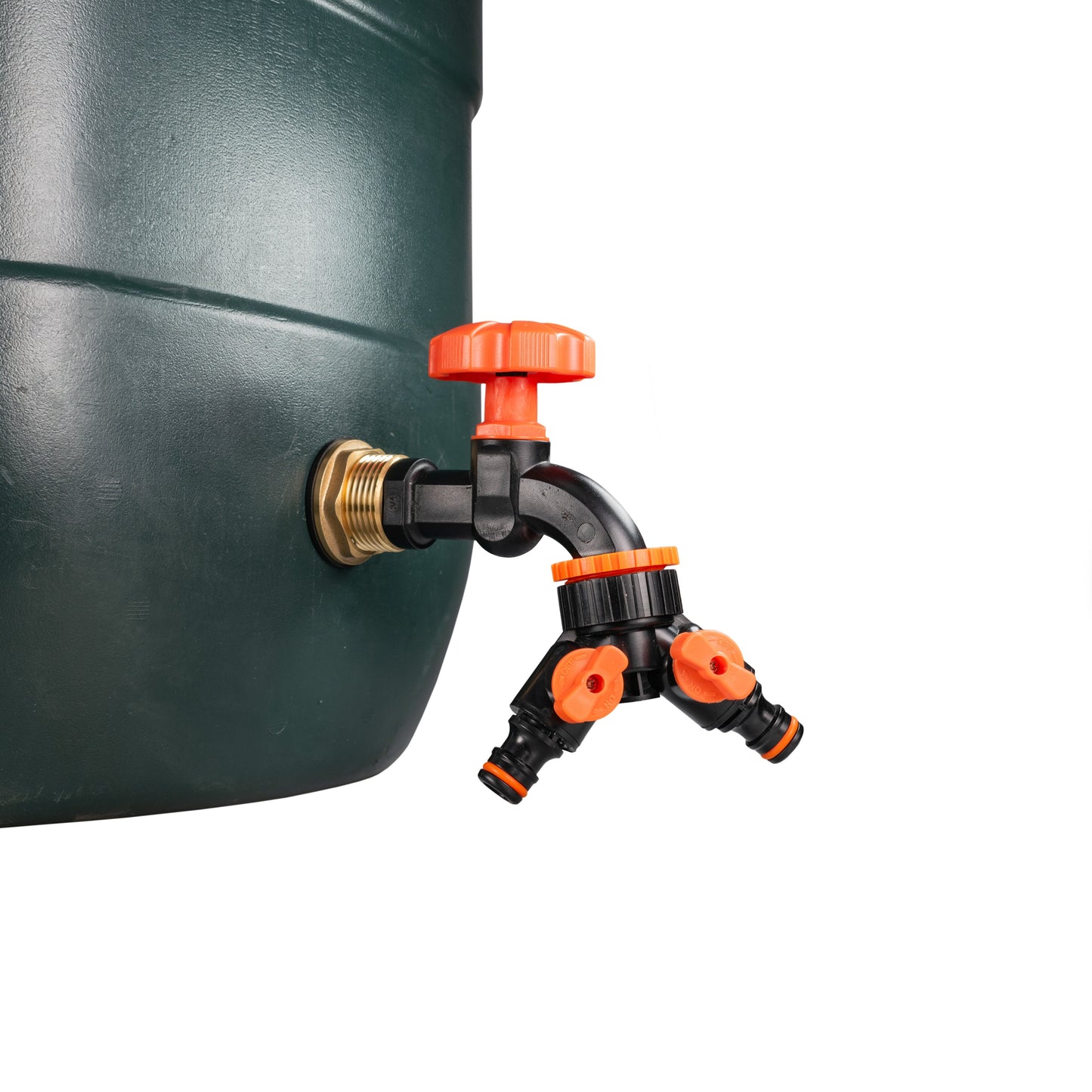 Water Butt Brass Kit 1in with Black Dial Tap + Two-Way Splitter Garden Hose Pipe