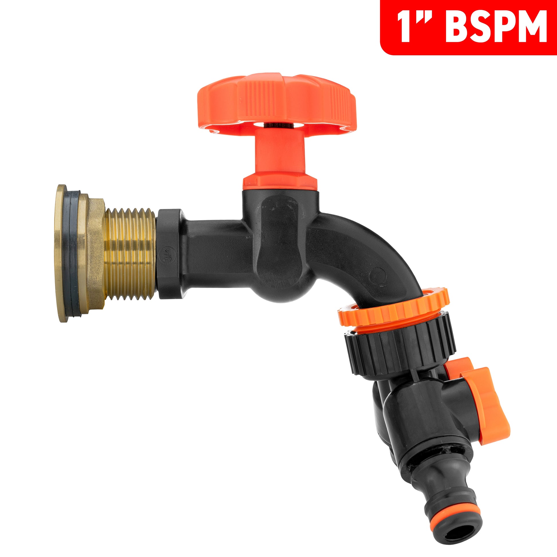 AP Supplies Water Butt Brass Kit 1" with Black Dial Tap + Two-Way Splitter and Drill Bit