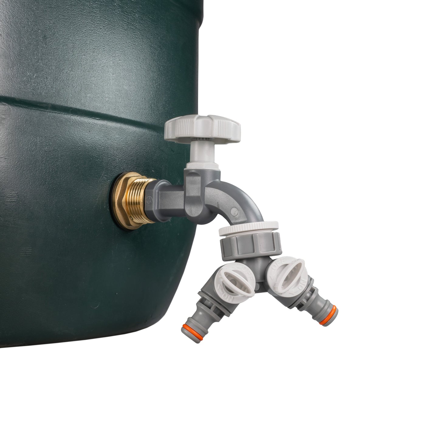Water Butt Brass Kit 1in with Grey Dial Tap + Two-Way Splitter Hose Pipe Fitting