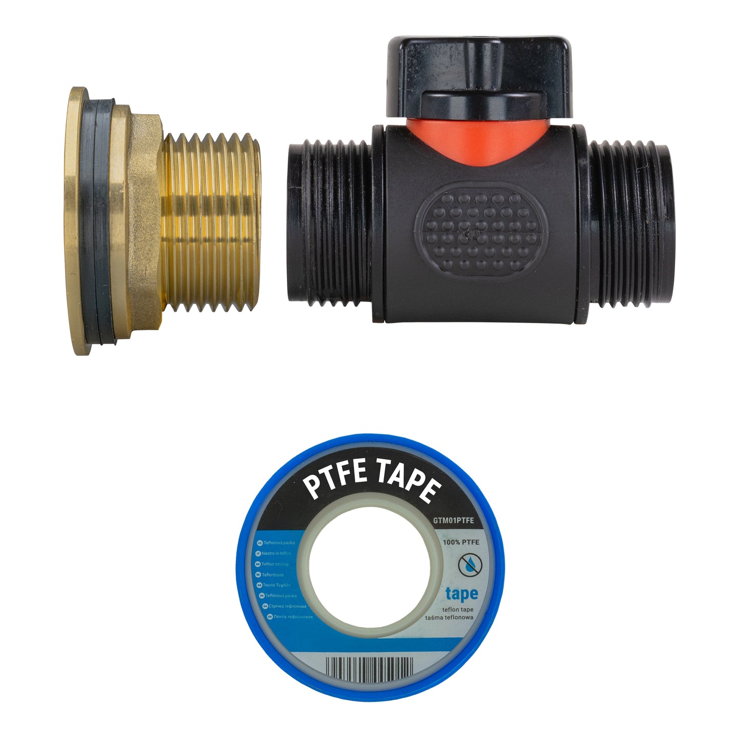 AP Supplies Water Butt Brass Kit 1" with 3/4" BSP In-Line Valve and Drill Bit
