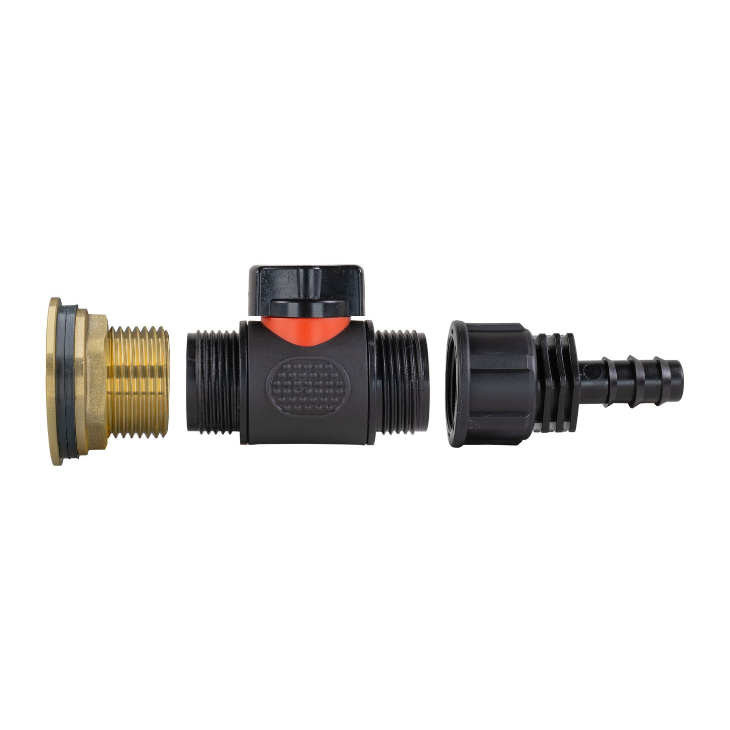 Water Butt Brass Kit 1in with In-Line Valve + 16mm Barb for Outdoor Watering Kit