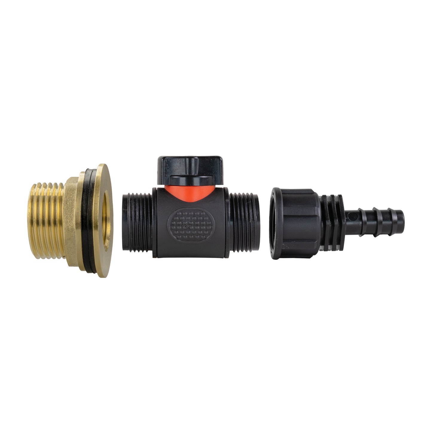 Water Butt Brass Kit 1in with In-Line Valve + 16mm Barb for Outdoor Watering Kit