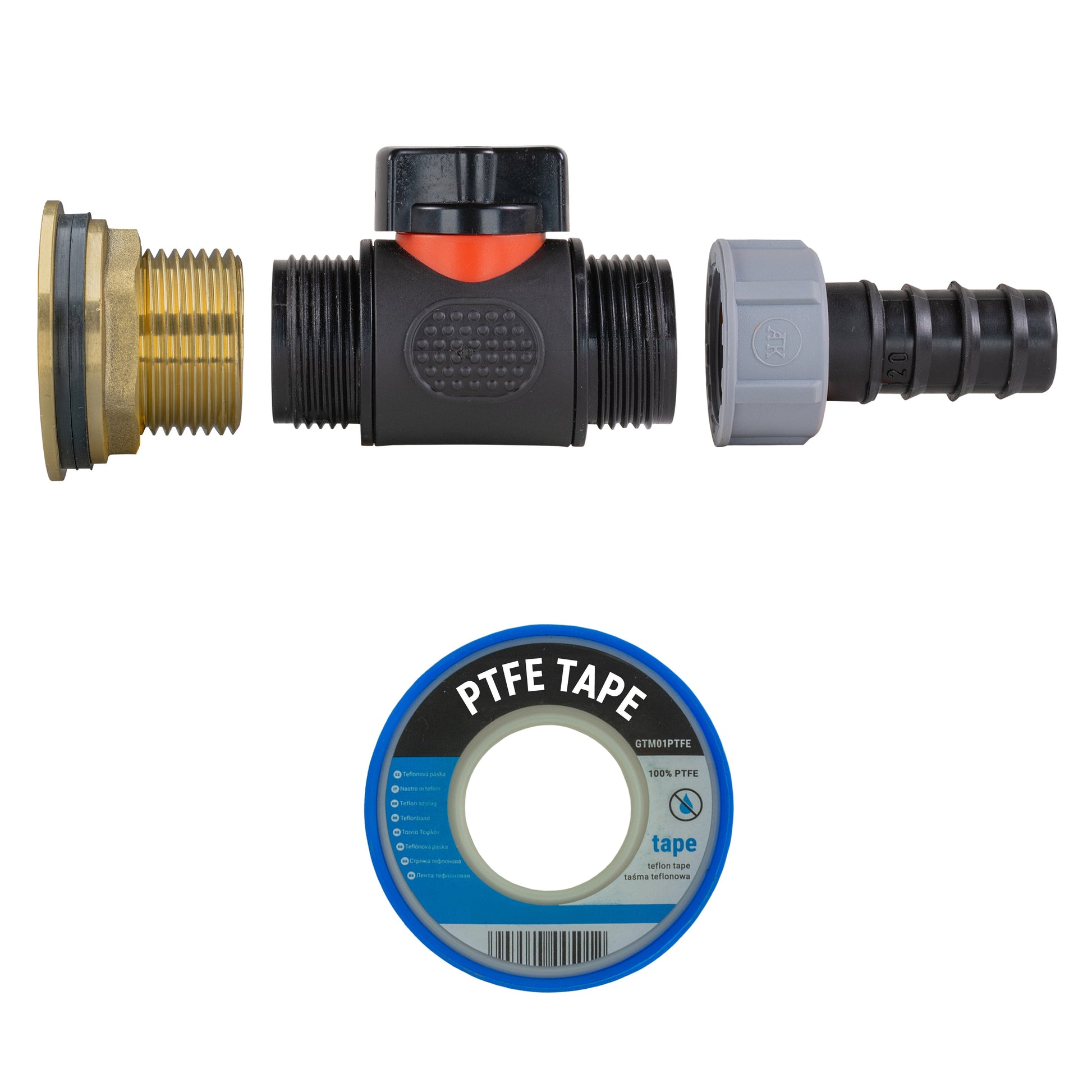 AP Supplies Water Butt Brass Kit 1" with In-Line Valve + 20mm Barb and Drill Bit