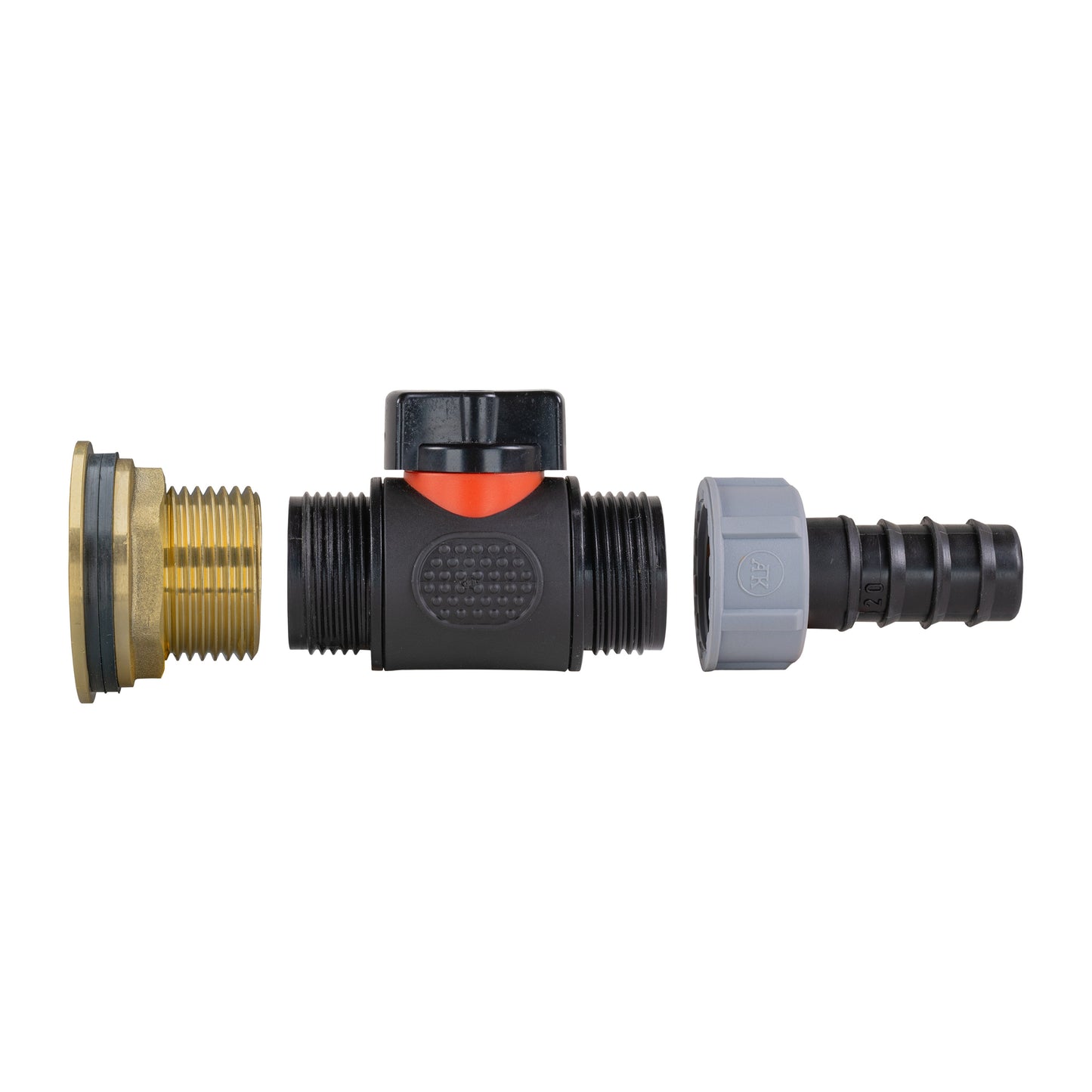 Water Butt Brass Kit 1in with In-Line Valve + 20mm Barb for Outdoor Watering Kit