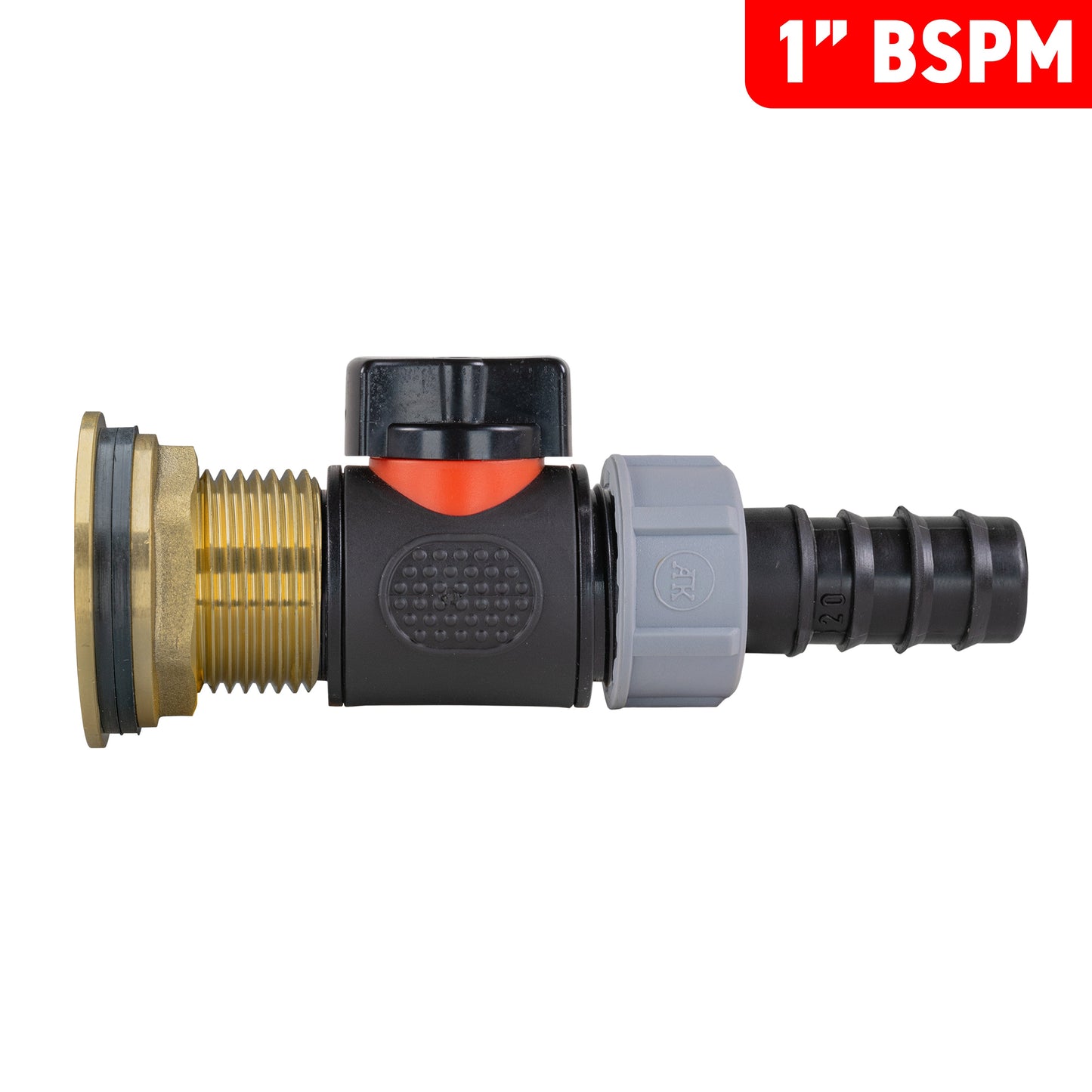 AP Supplies Water Butt Brass Kit 1" with In-Line Valve + 20mm Barb and Drill Bit