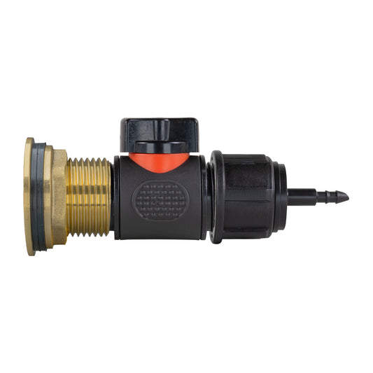 Water Butt Brass Kit 1in with In-Line Valve + 4mm Barb for Micro Watering System