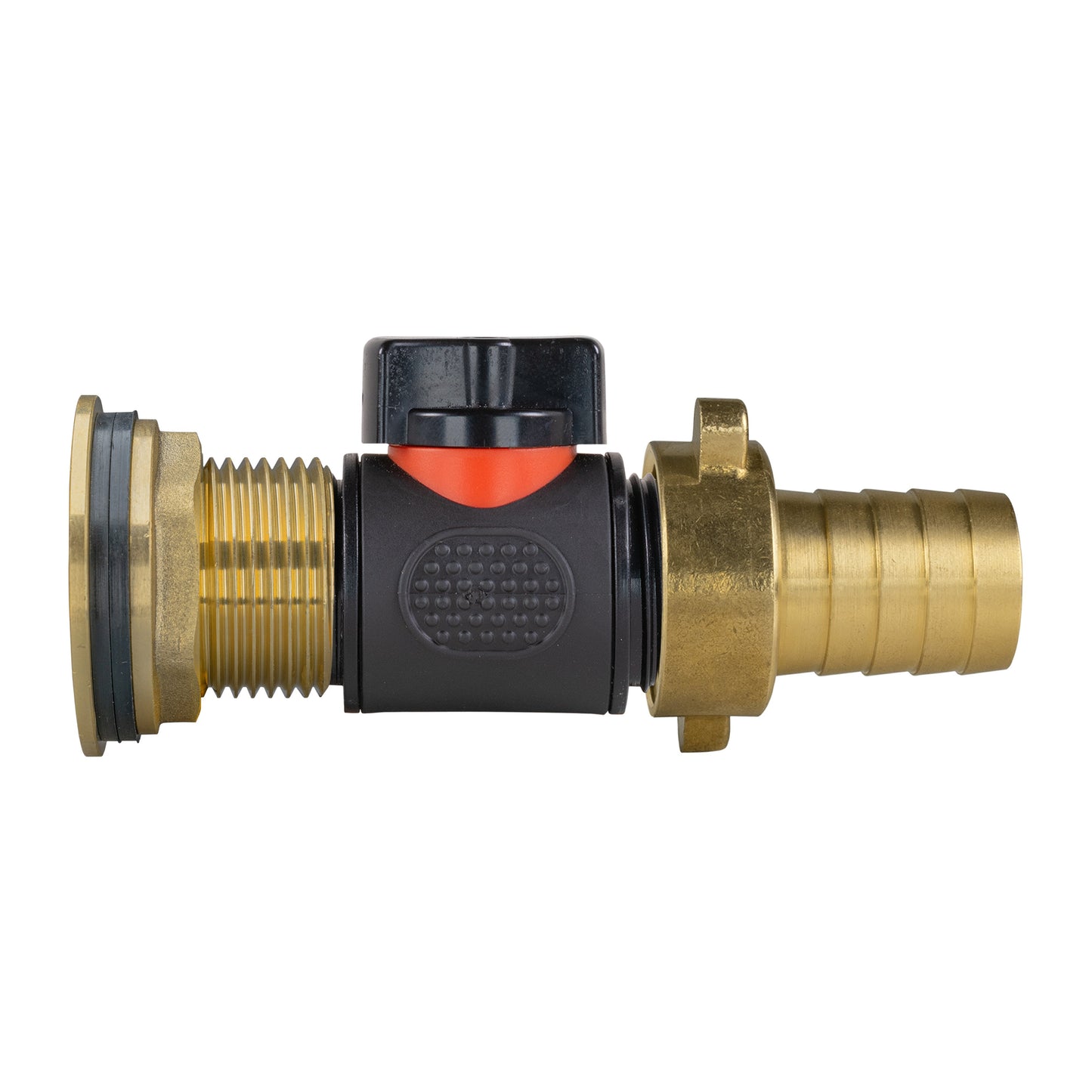 Water Butt Brass Kit 1in with In-Line Valve + 3/4in Brass Barb Hose Pipe Fitting