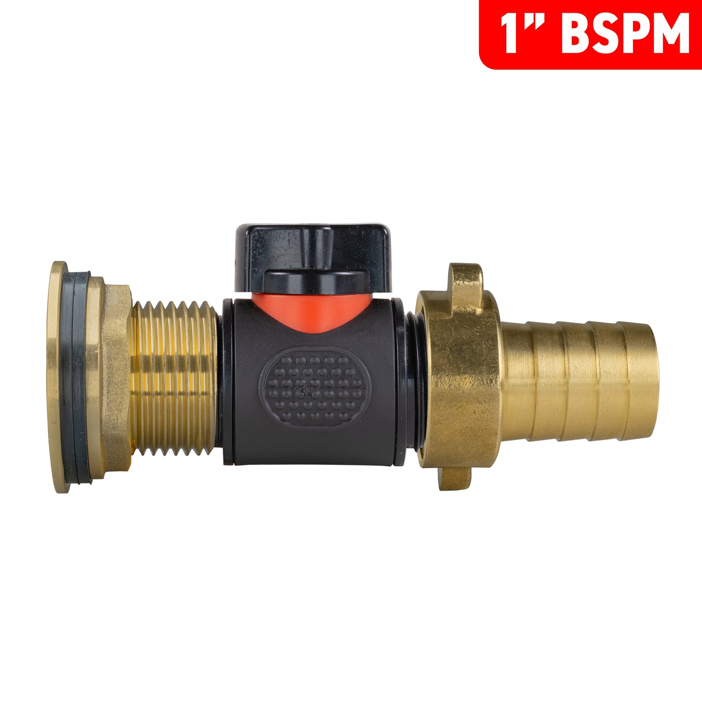 Water Butt Brass Kit 1in with In-Line Valve + 3/4in Brass Barb Hose Pipe Fitting