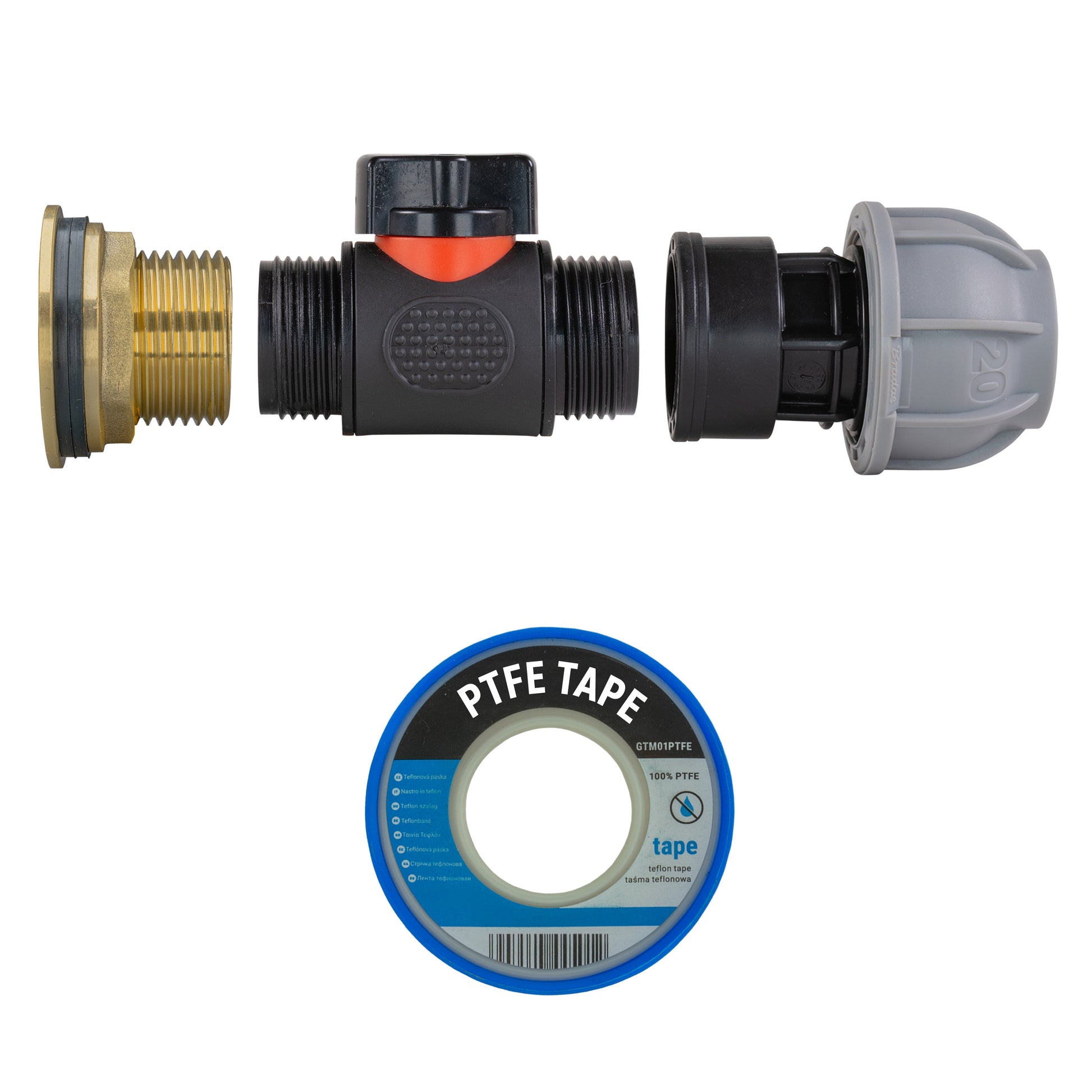 AP Supplies Water Butt Brass Kit 1" with In-Line Valve + 20mm MDPE and Drill Bit