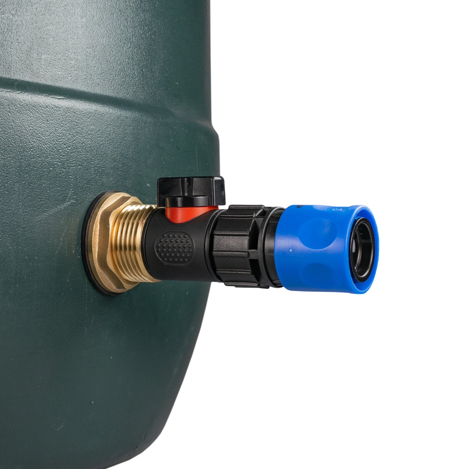 AP Supplies Water Butt Brass Kit 1" with In-Line Valve + Female Quick Connector Blue and Drill Bit