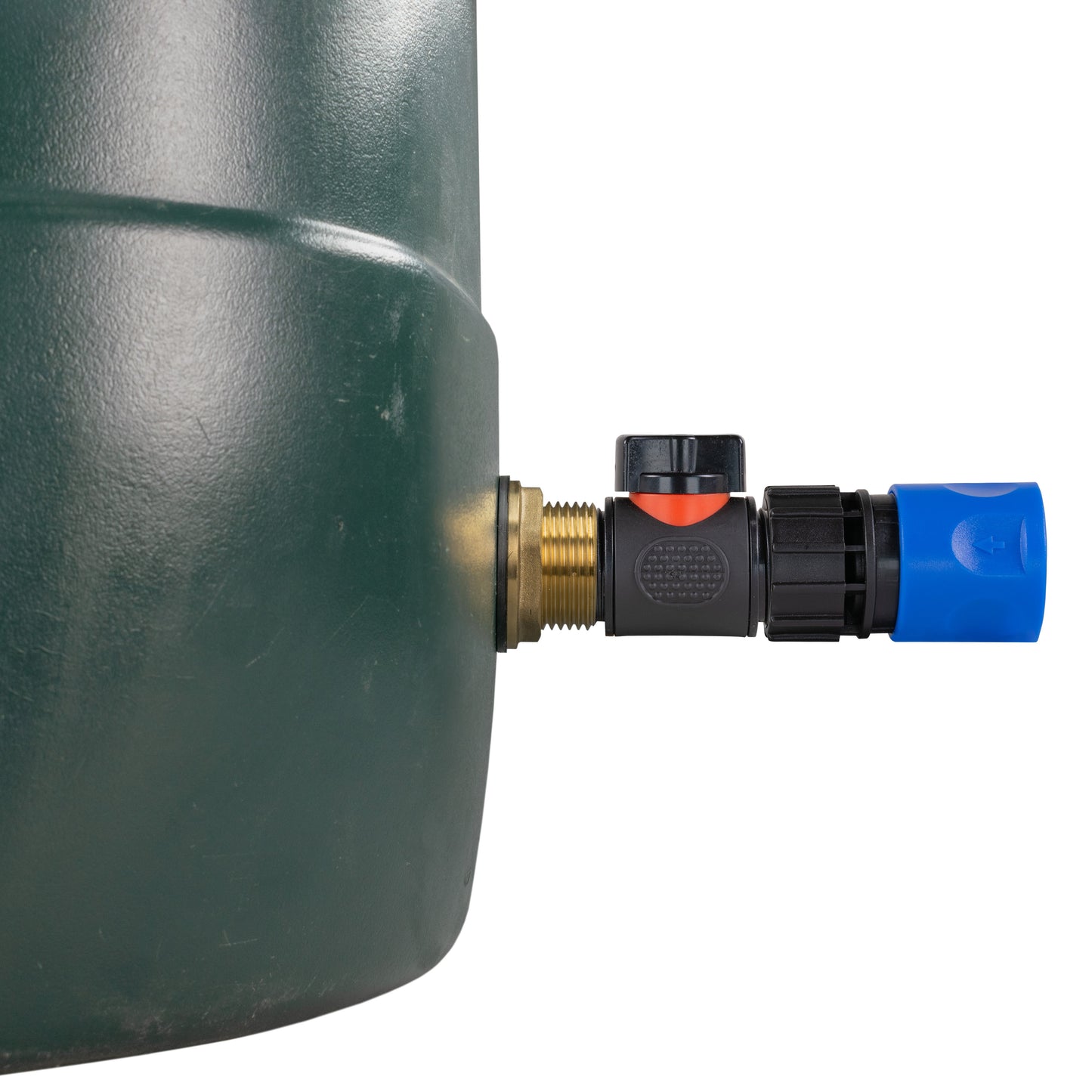Water Butt Brass Kit 1in with In-Line Valve + Female Quick Connector Blue