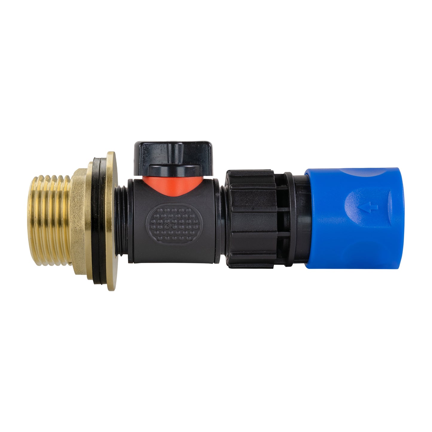Water Butt Brass Kit 1in with In-Line Valve + Female Quick Connector Blue