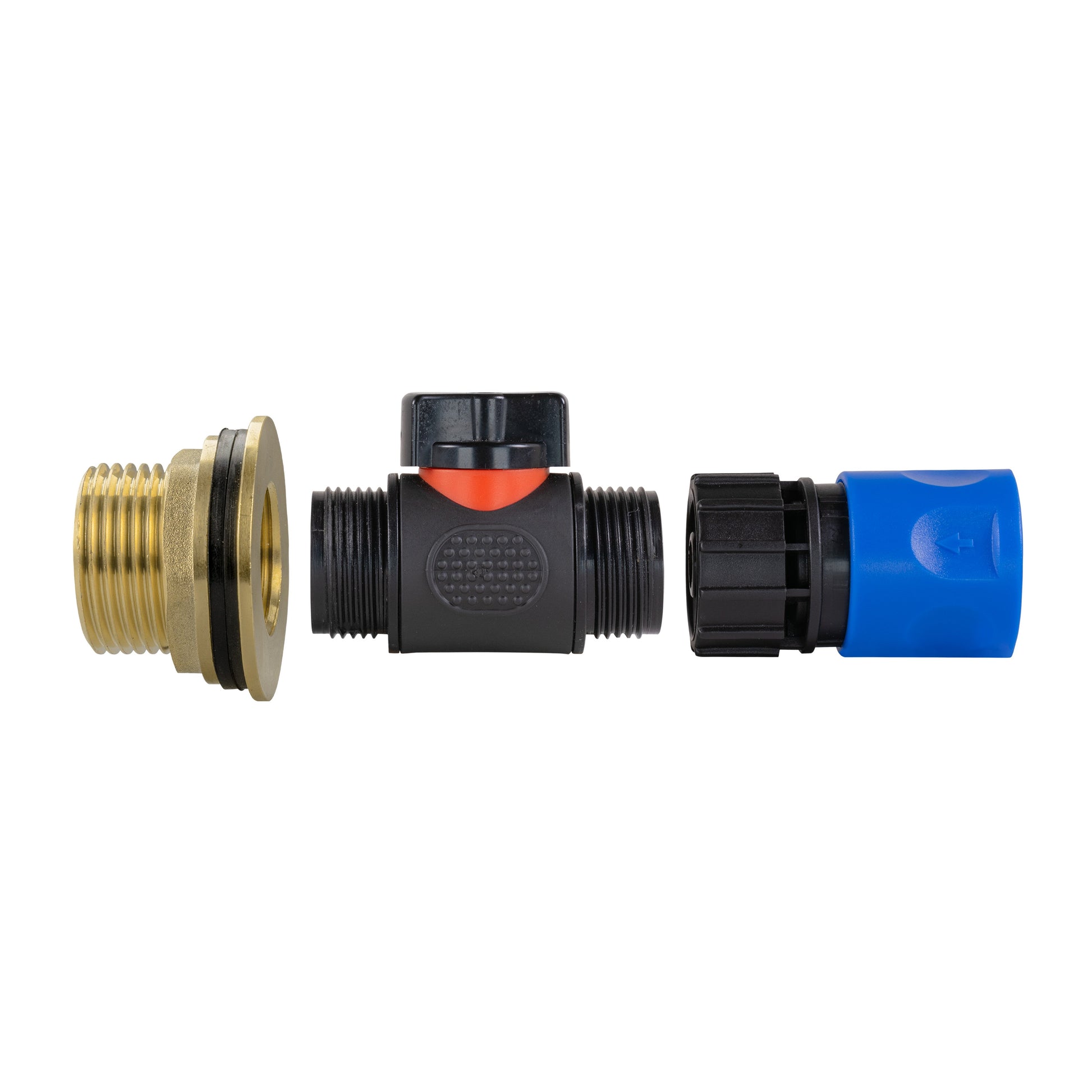 AP Supplies Water Butt Brass Kit 1" with In-Line Valve + Female Quick Connector Blue and Drill Bit