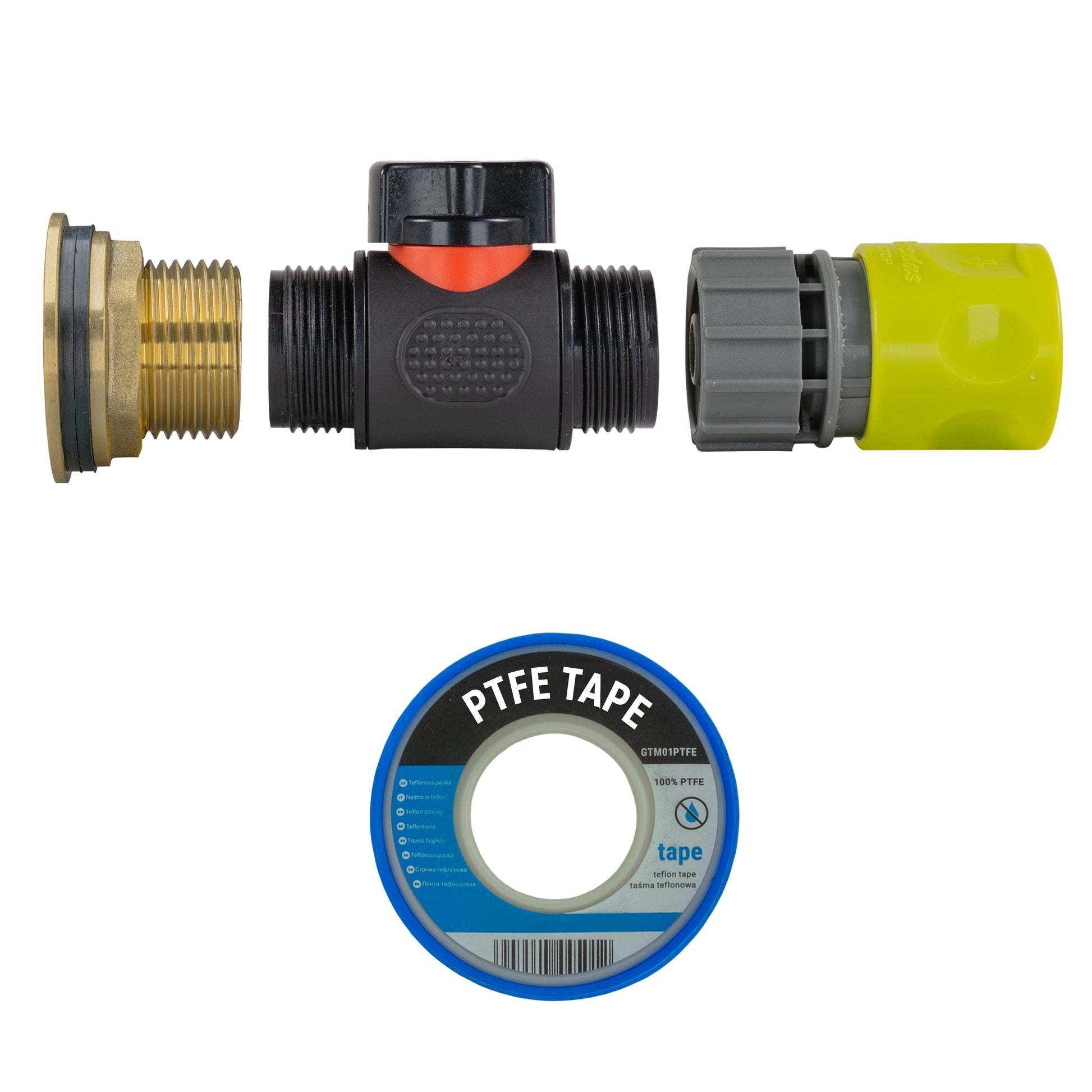 AP Supplies Water Butt Brass Kit 1" with In-Line Valve + Female Quick Connector Lime and Drill Bit
