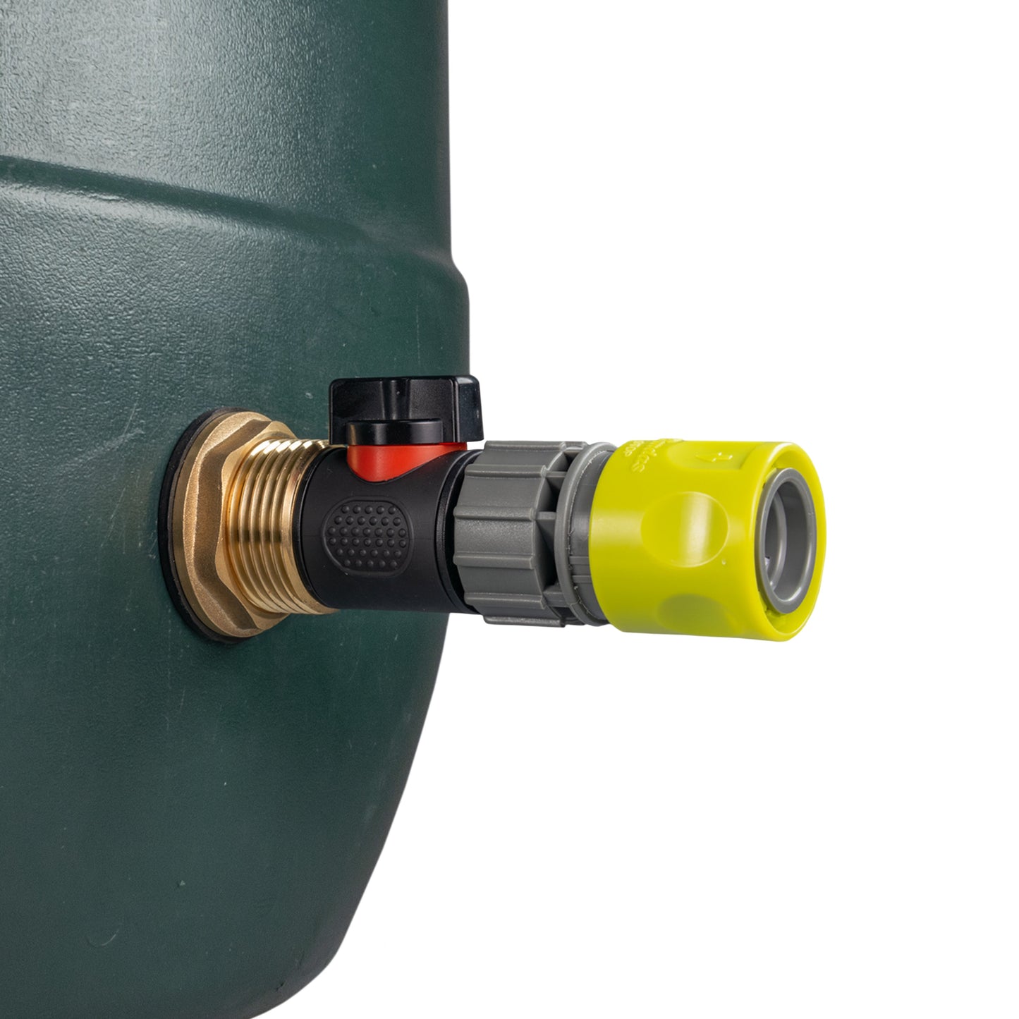 AP Supplies Water Butt Brass Kit 1" with In-Line Valve + Female Quick Connector Lime and Drill Bit