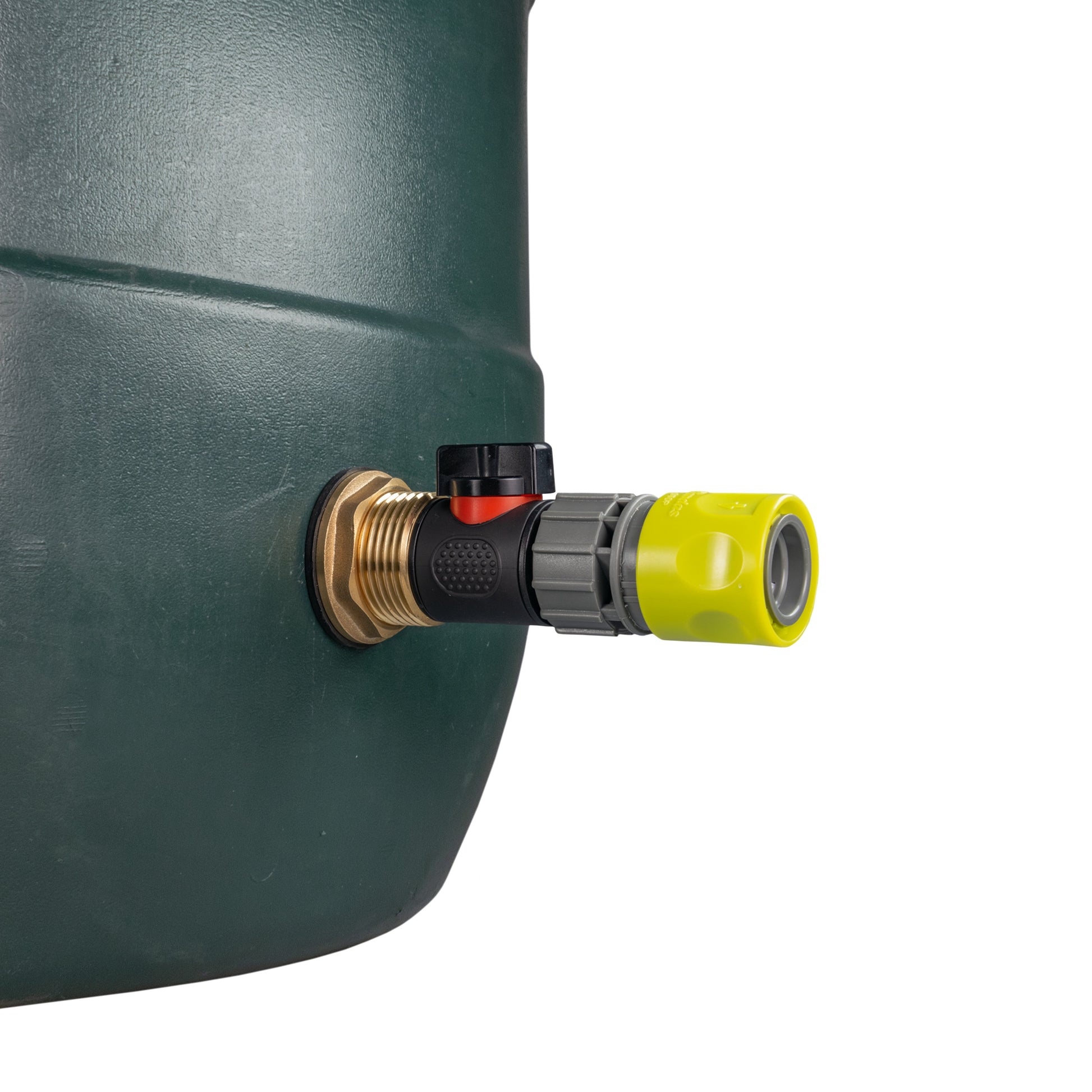 AP Supplies Water Butt Brass Kit 1" with In-Line Valve + Female Quick Connector Lime and Drill Bit