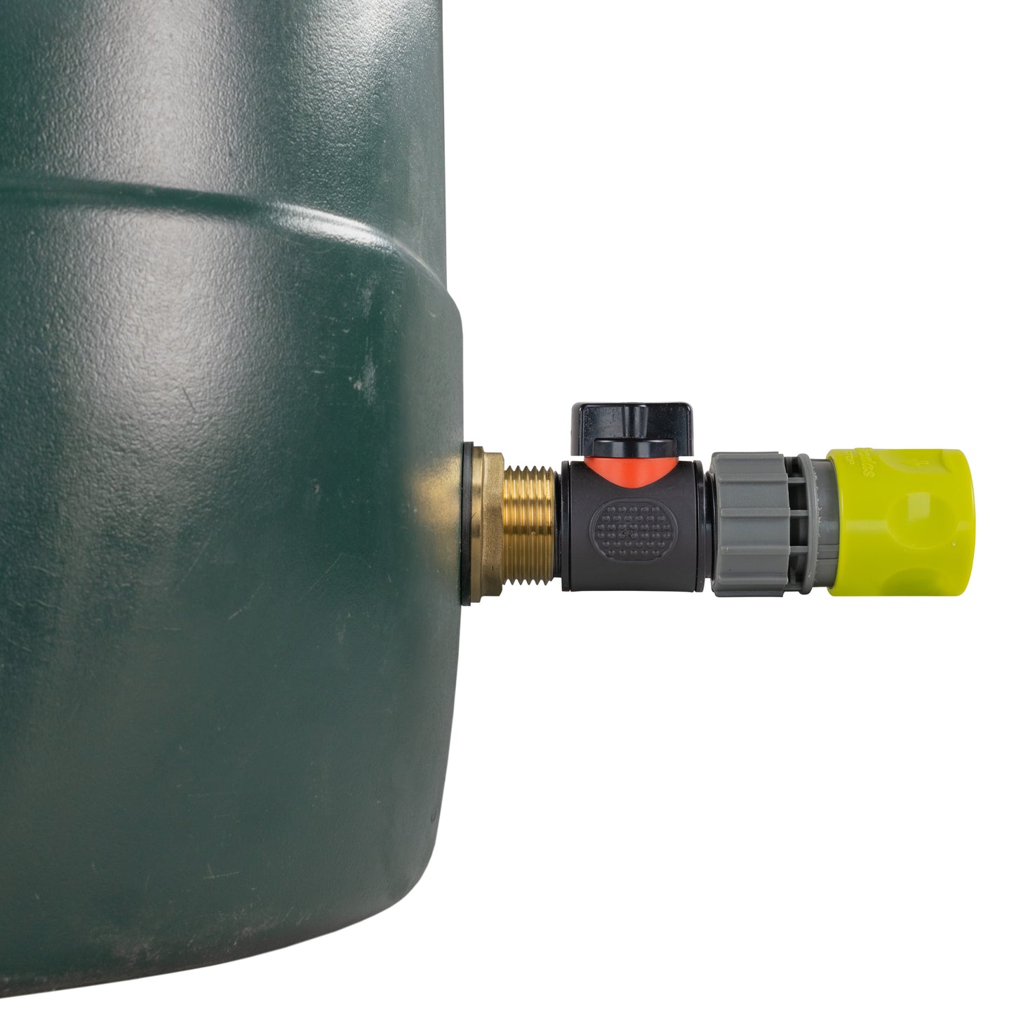 Water Butt Brass Kit 1in with In-Line Valve + Female Quick Connector Lime