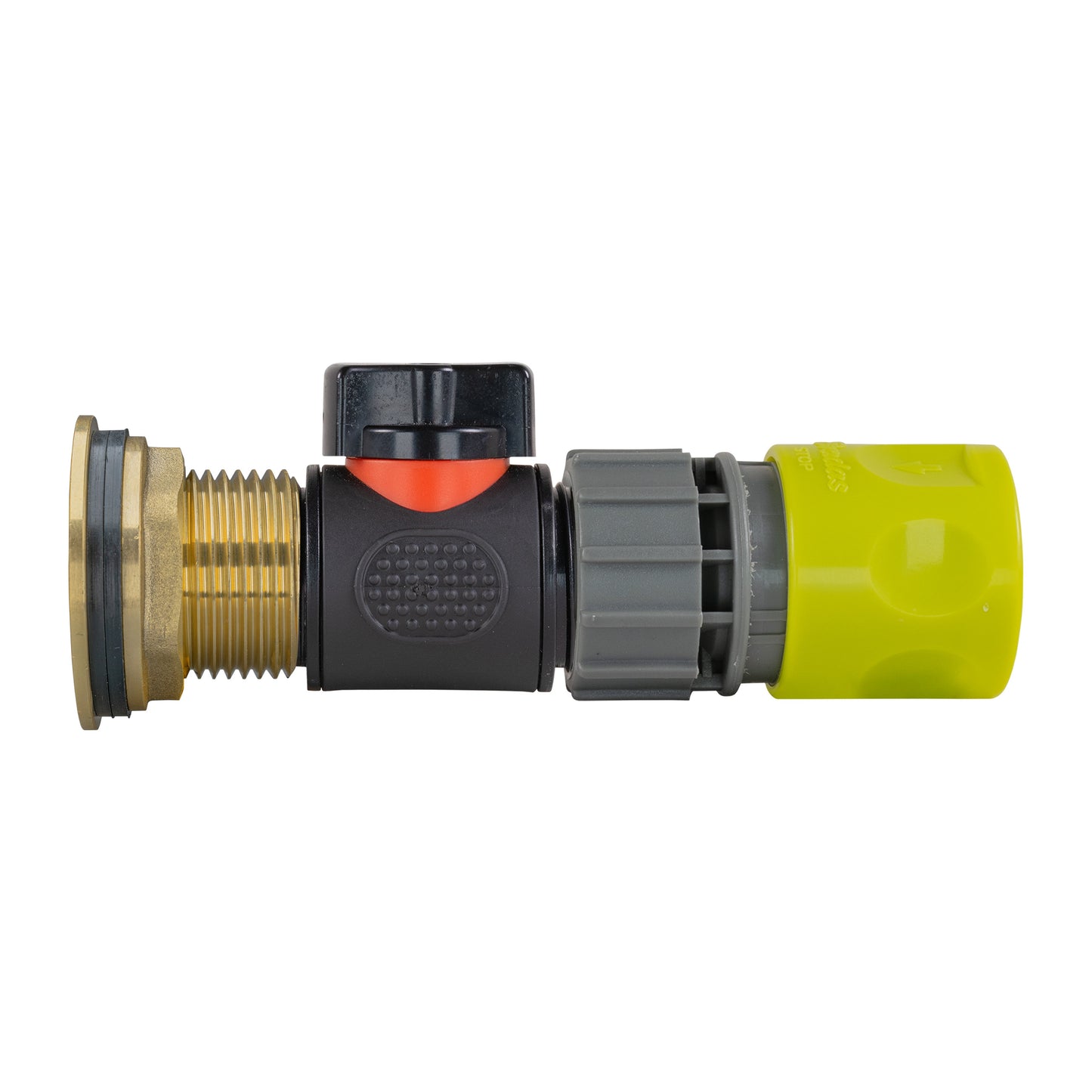 Water Butt Brass Kit 1in with In-Line Valve + Female Quick Connector Lime