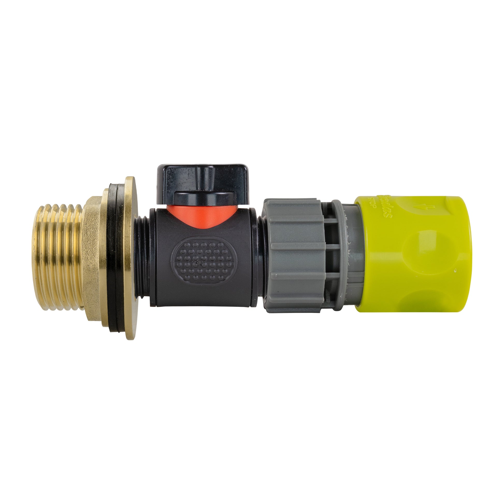 AP Supplies Water Butt Brass Kit 1" with In-Line Valve + Female Quick Connector Lime and Drill Bit