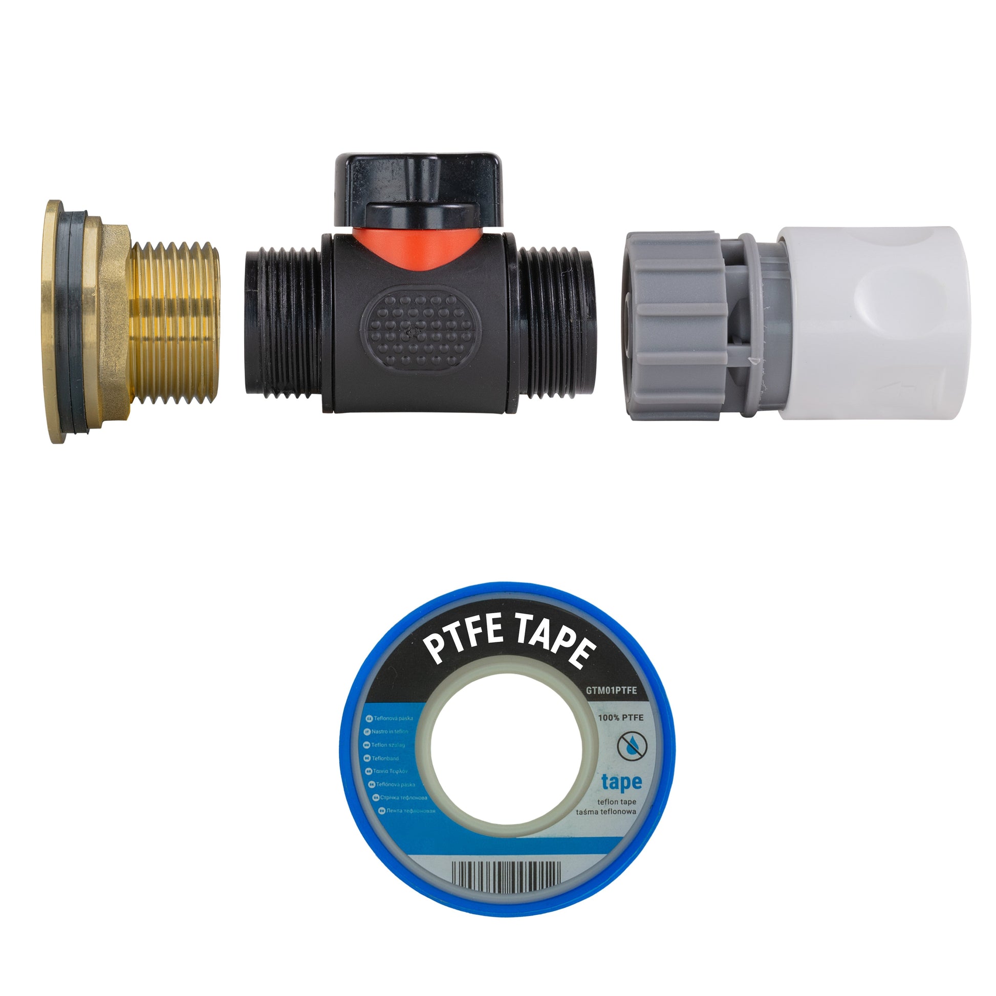 AP Supplies Water Butt Brass Kit 1" with In-Line Valve + Female Quick Connector WL and Drill Bit