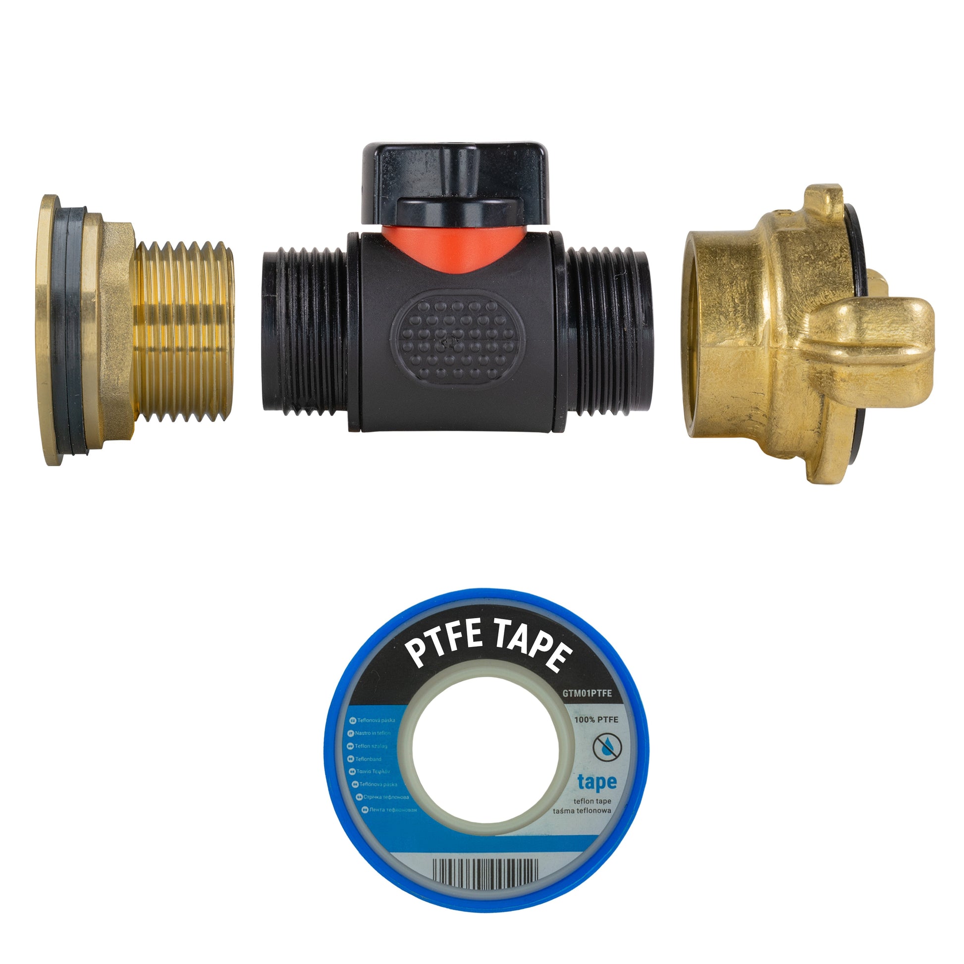 AP Supplies Water Butt Brass Kit 1" with In-Line Valve + Geka and Drill Bit
