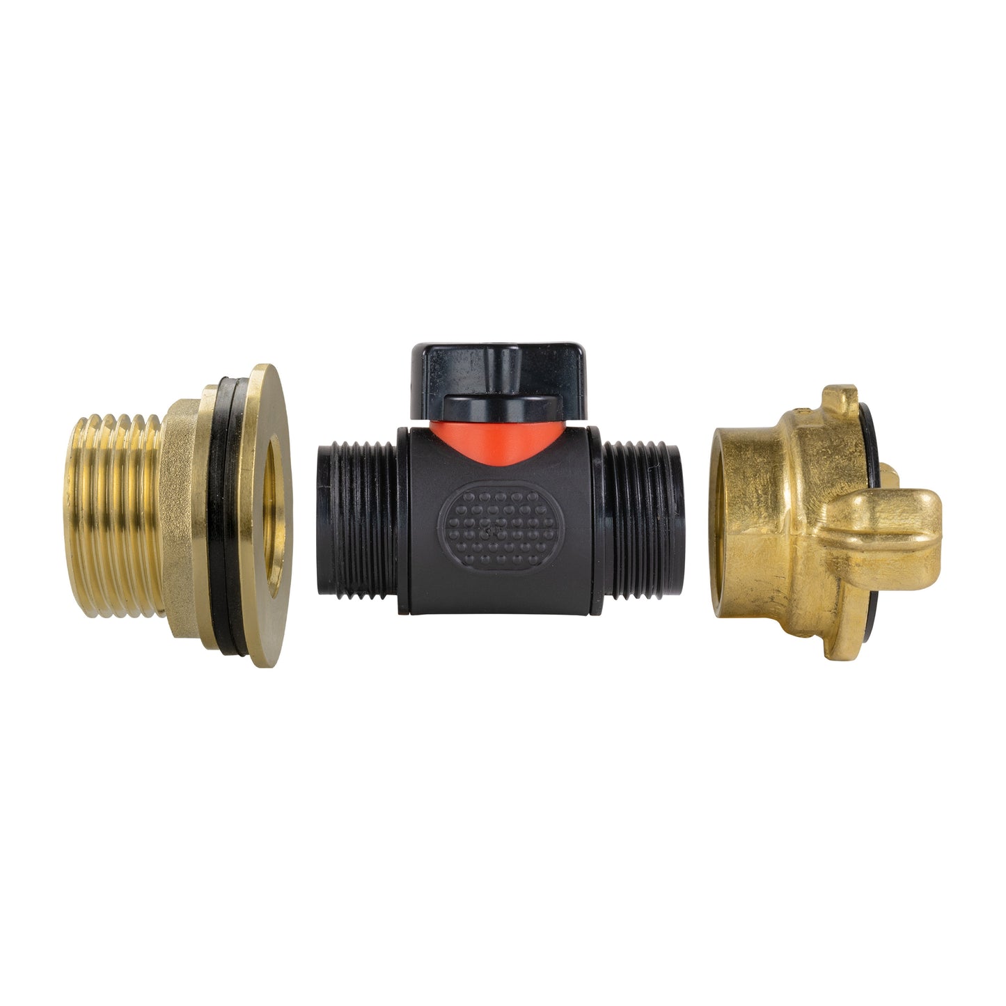 Water Butt Brass Kit 1in with In-Line Valve + Geka Water Connector Claw Coupling