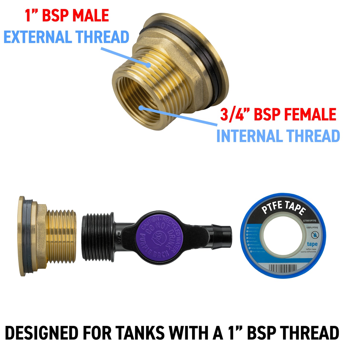 Water Butt Brass Kit 1in with 13mm Barb Irrigation Valve for Brass Water Fitting