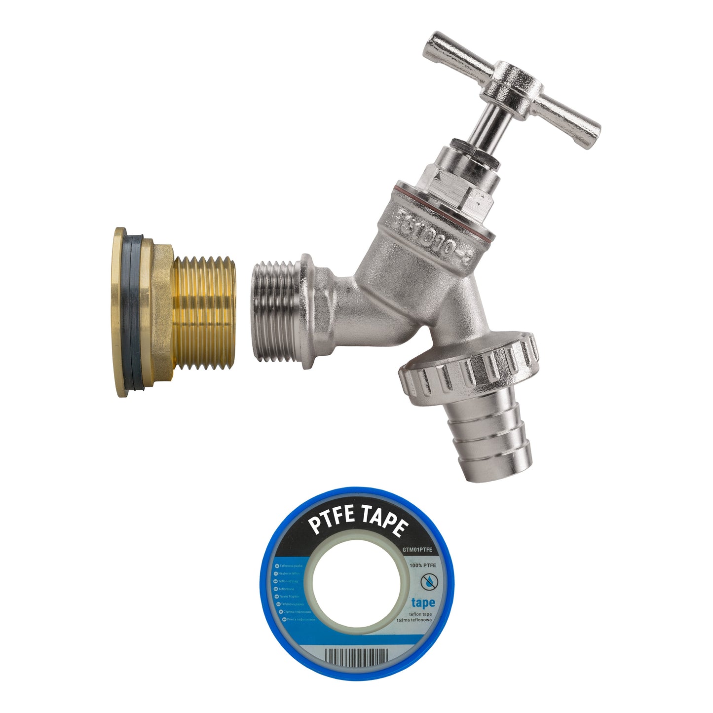 Water Butt Brass Kit 1in with Nickel Plated Barbed Tap for Outdoor Watering Kit